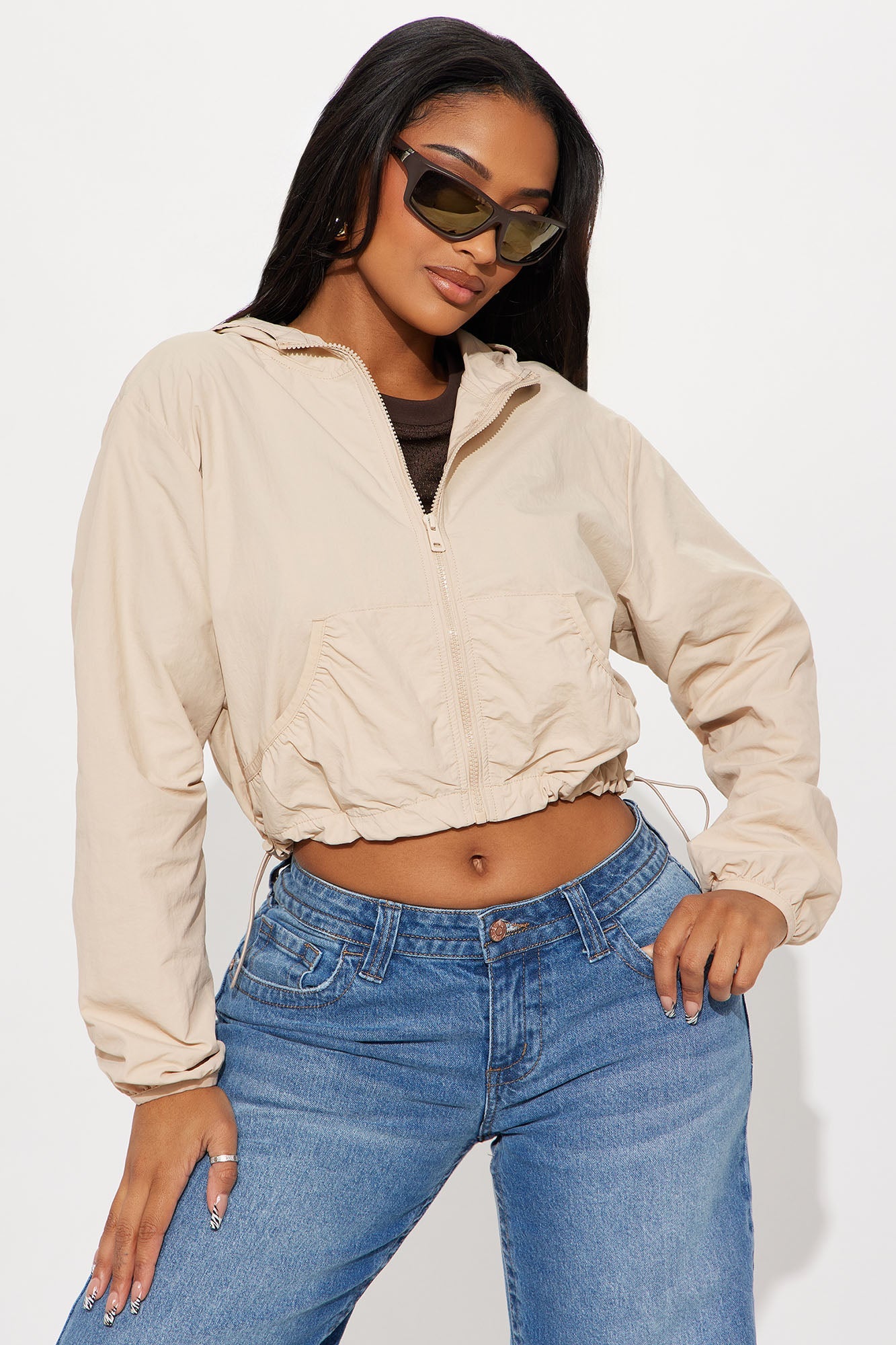 All Day Fave Cropped Windbreaker - Taupe
