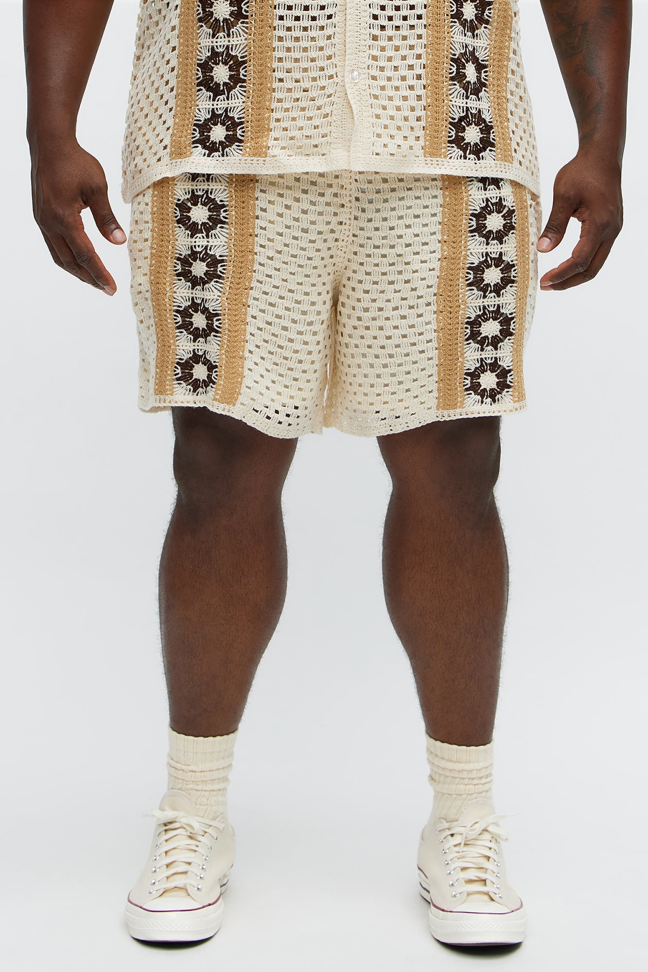 Crochet Panel Short - Cream/combo