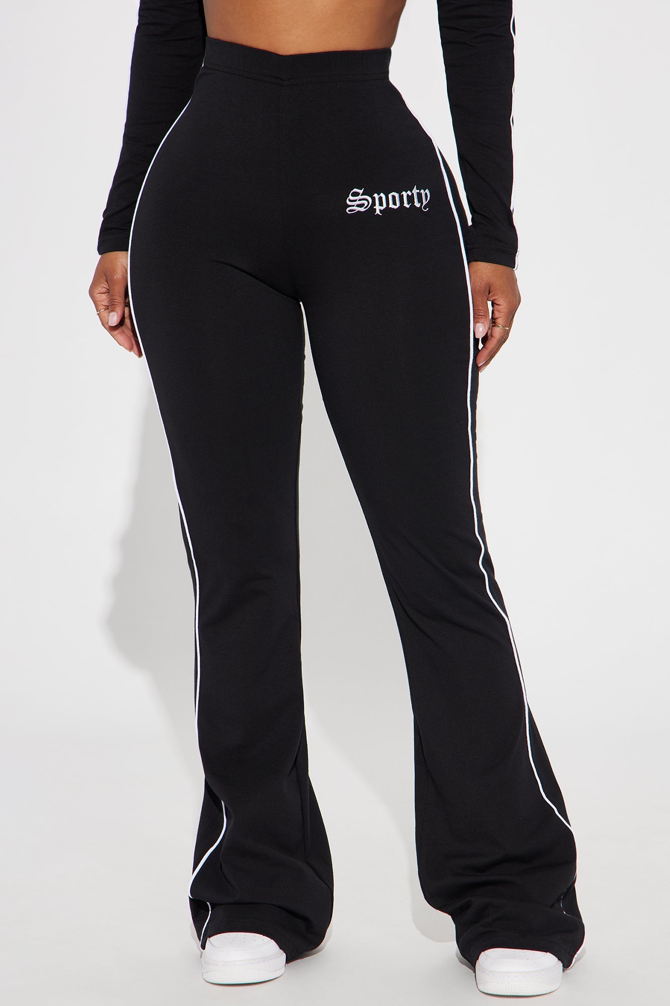 Sporty Girl Embroidered Flare Pants - Black/White