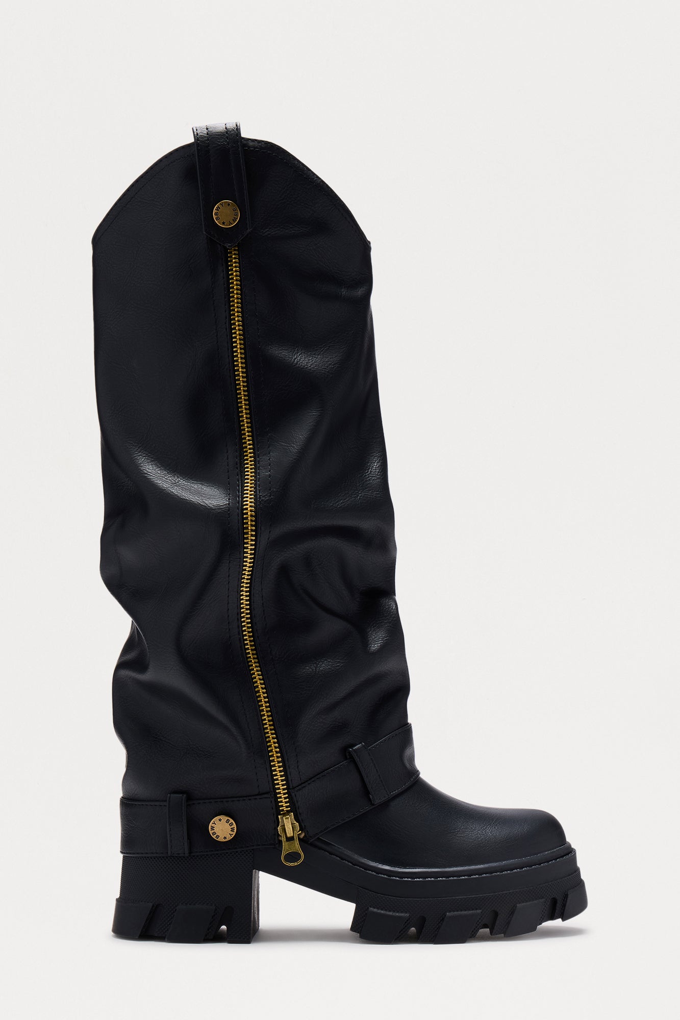 Vandon Zipper Overlay Knee High Boots - Black