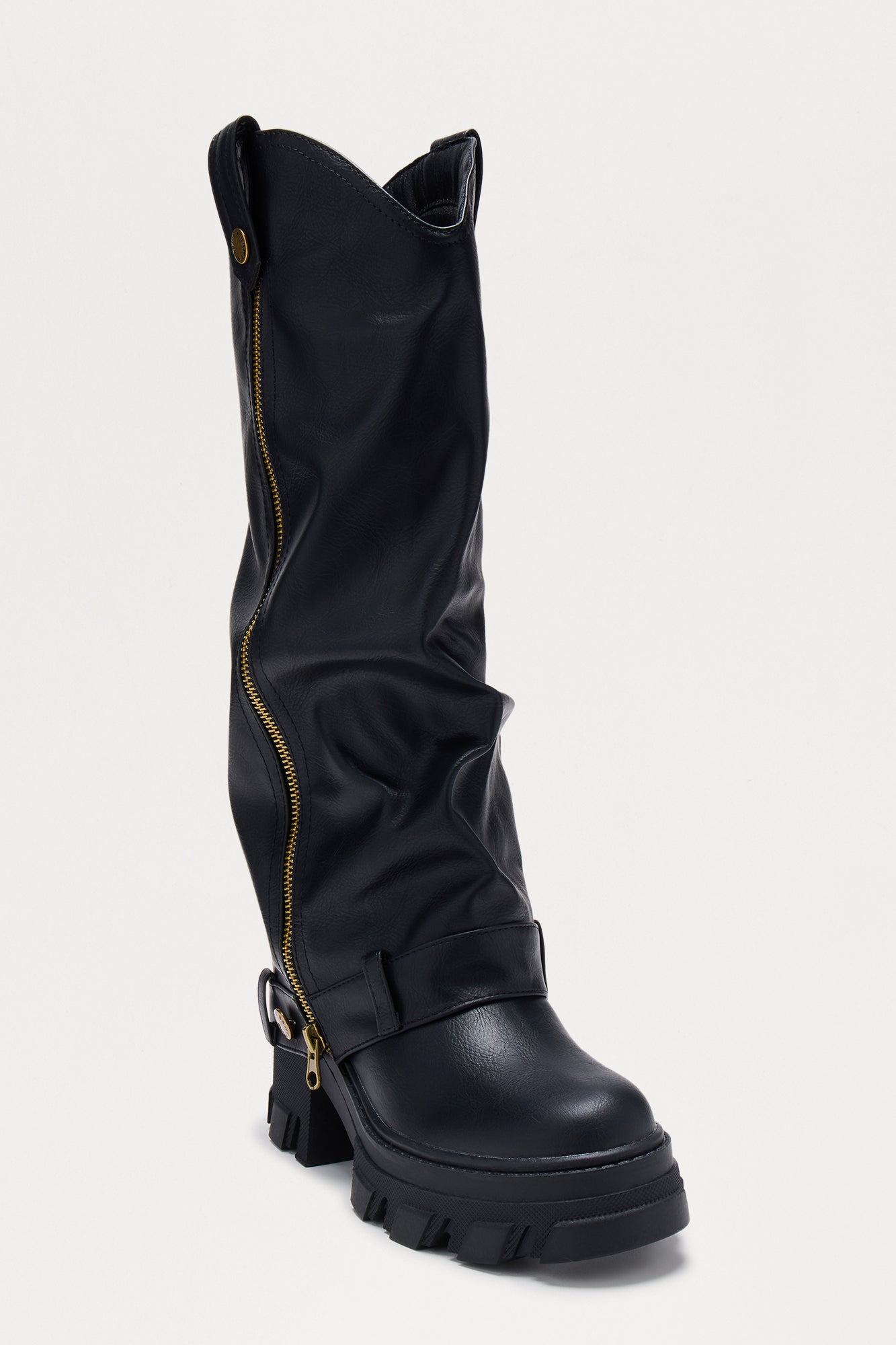 Vandon Zipper Overlay Knee High Boots - Black
