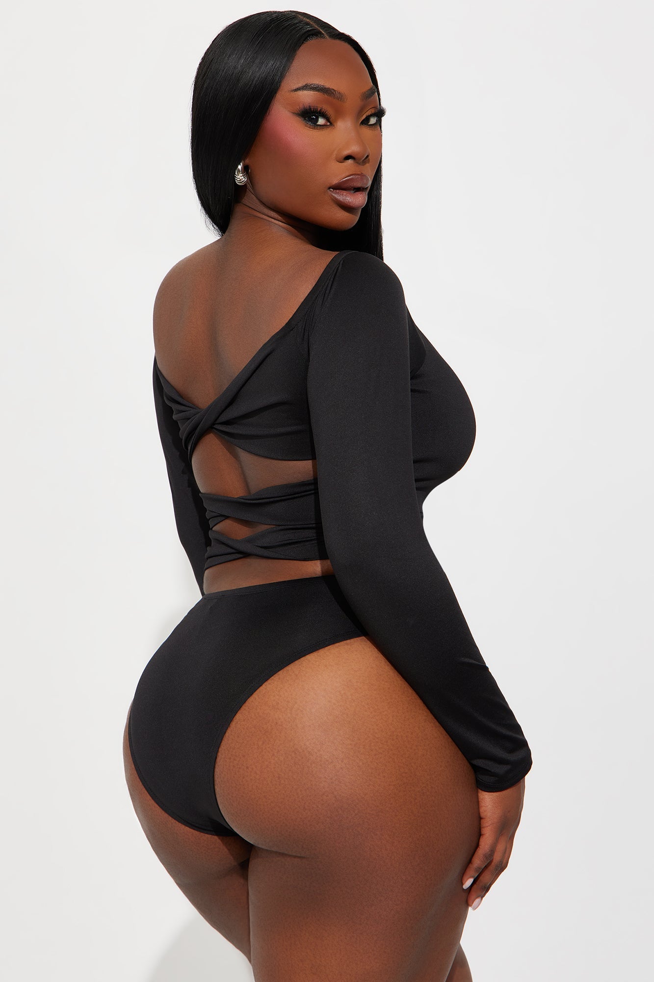 No Convincing Off Shoulder Cut Out Bodysuit - Black