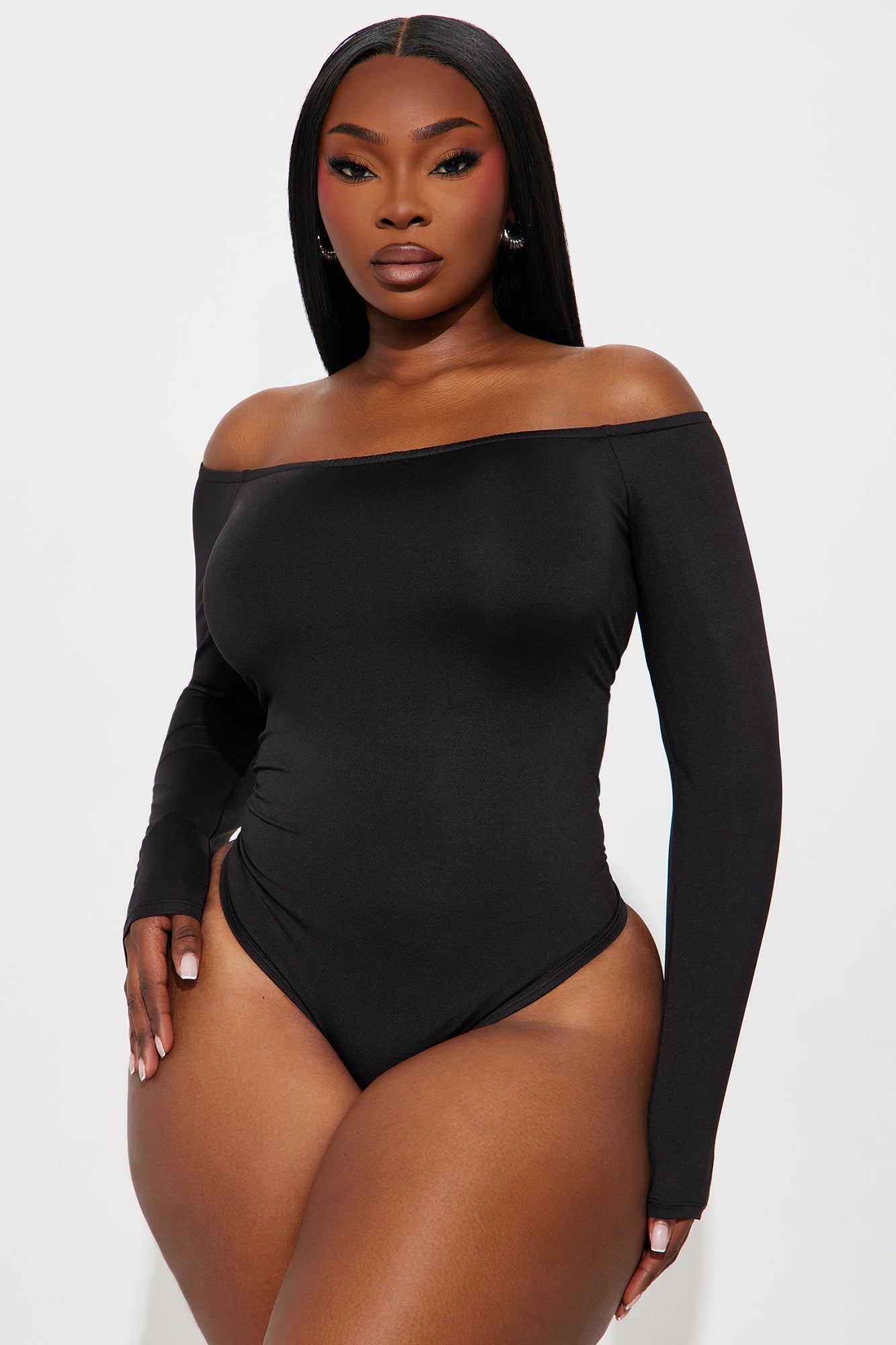 No Convincing Off Shoulder Cut Out Bodysuit - Black