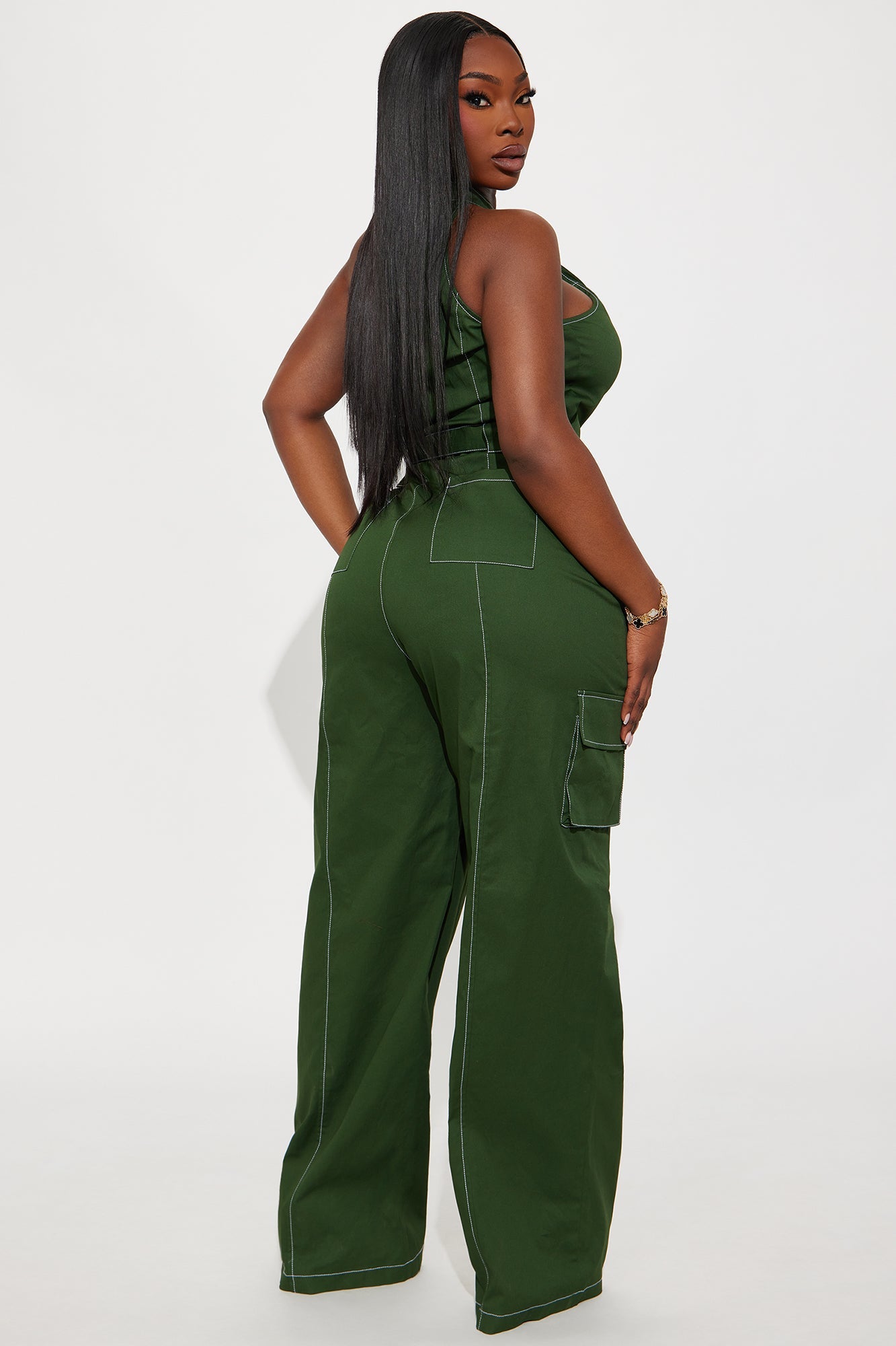 Naya Twill Zip Up Jumpsuit - Green