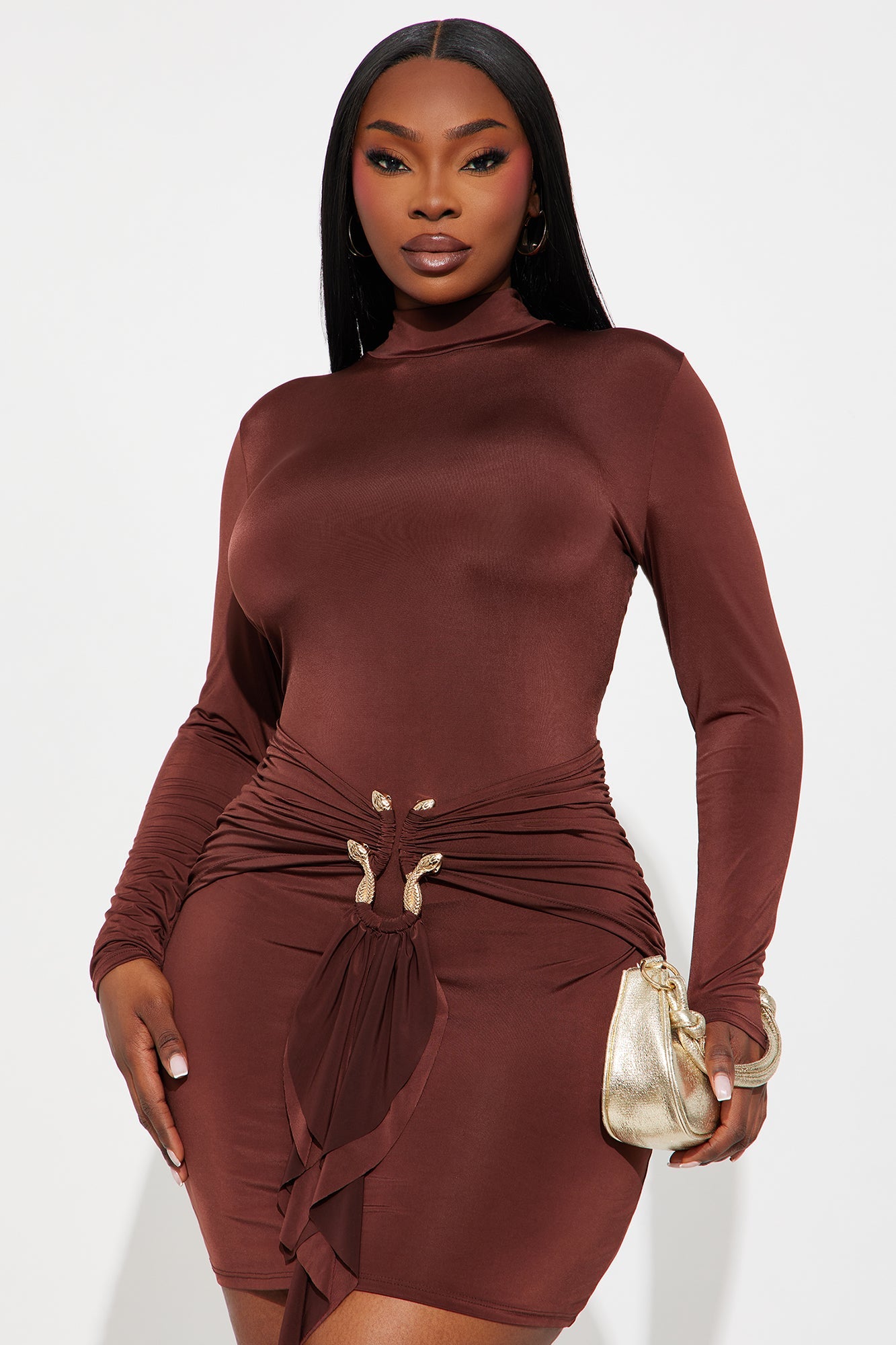 In The Moment Long Sleeve Mini Dress - Chocolate