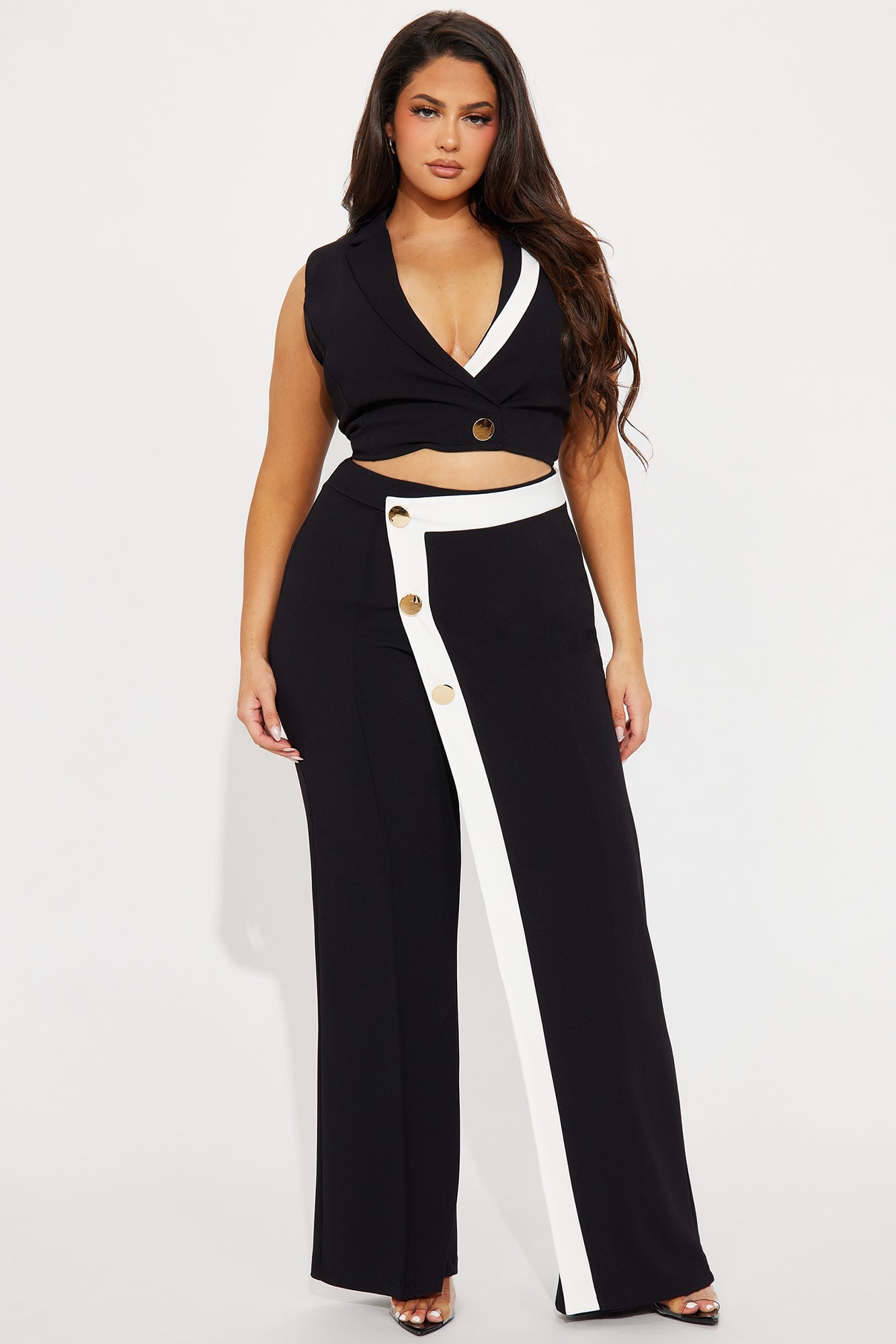 Amelia Vest Pant Set - Black/White