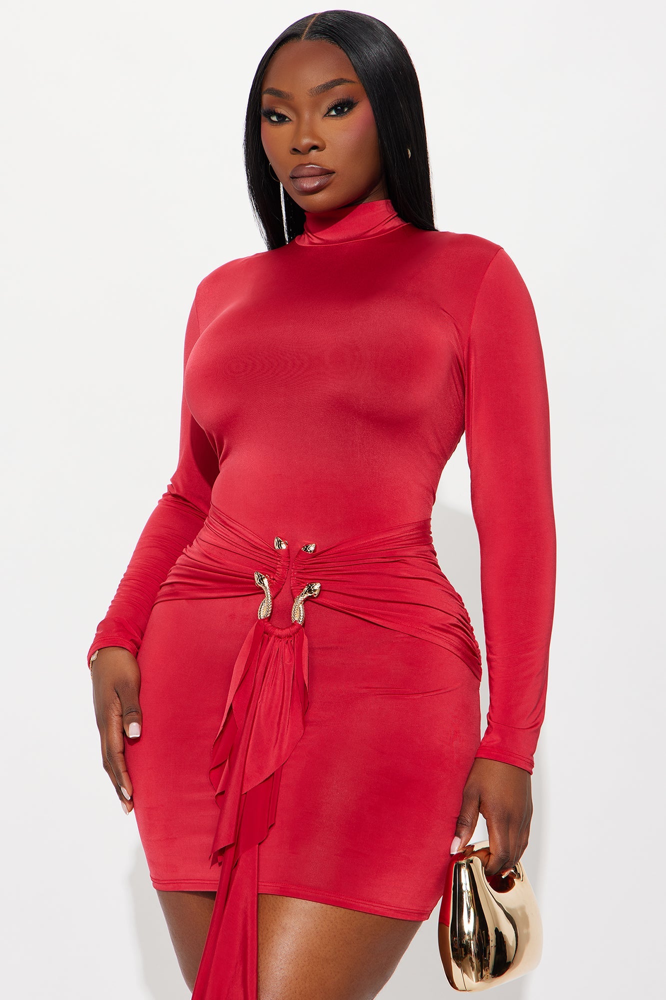 In The Moment Long Sleeve Mini Dress - DarkRed