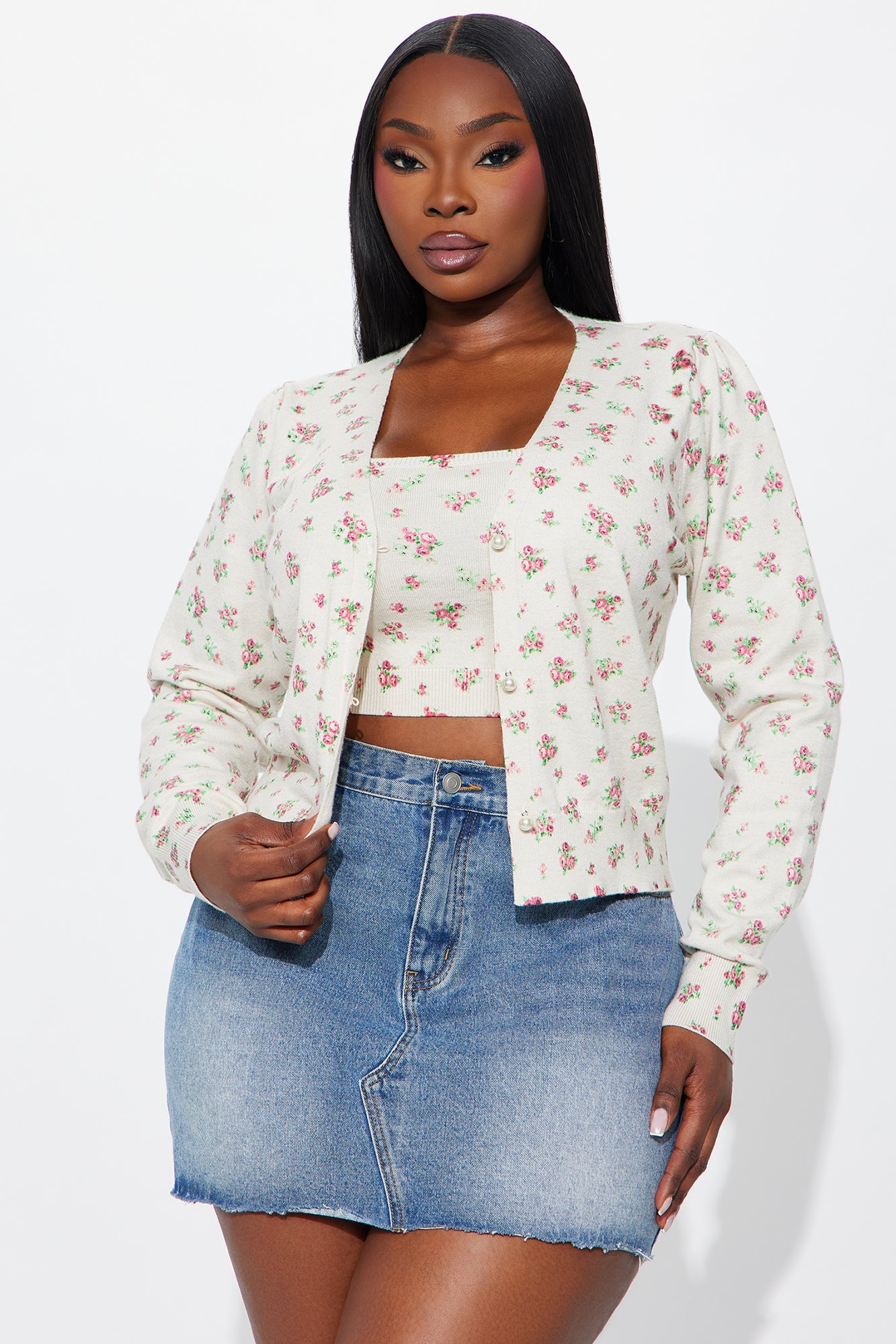 Soft Blossom Floral 2 Piece Cardigan - Cream/combo