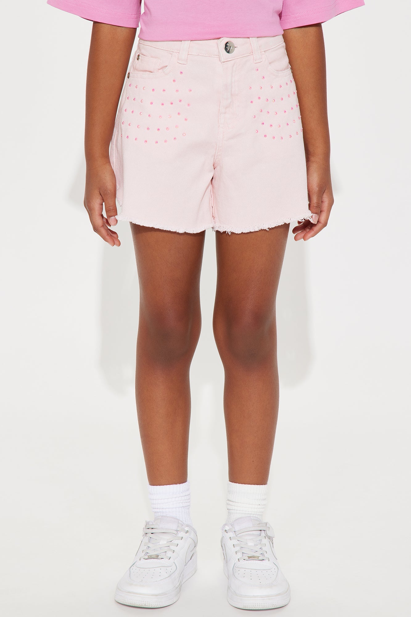 Mini Princess Treatment Distressed Denim Shorts - Pink
