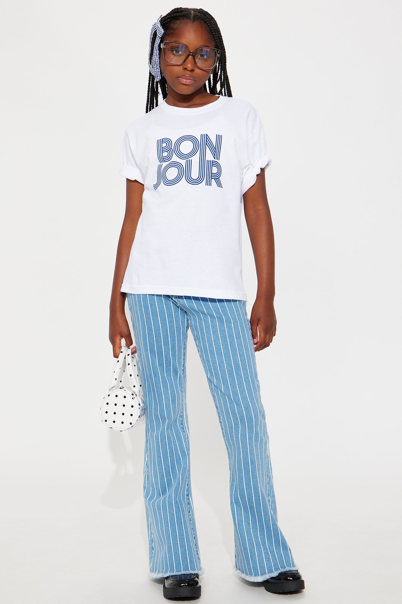 Mini Crossed The Line Striped Flare Jeans - Light Blue Wash