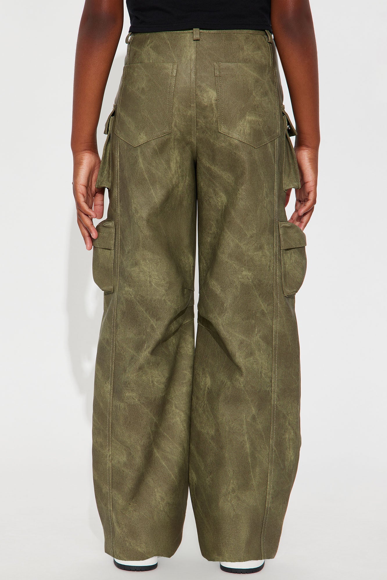 Mini Harvey Washed Faux Leather Cargo Pant - Olive