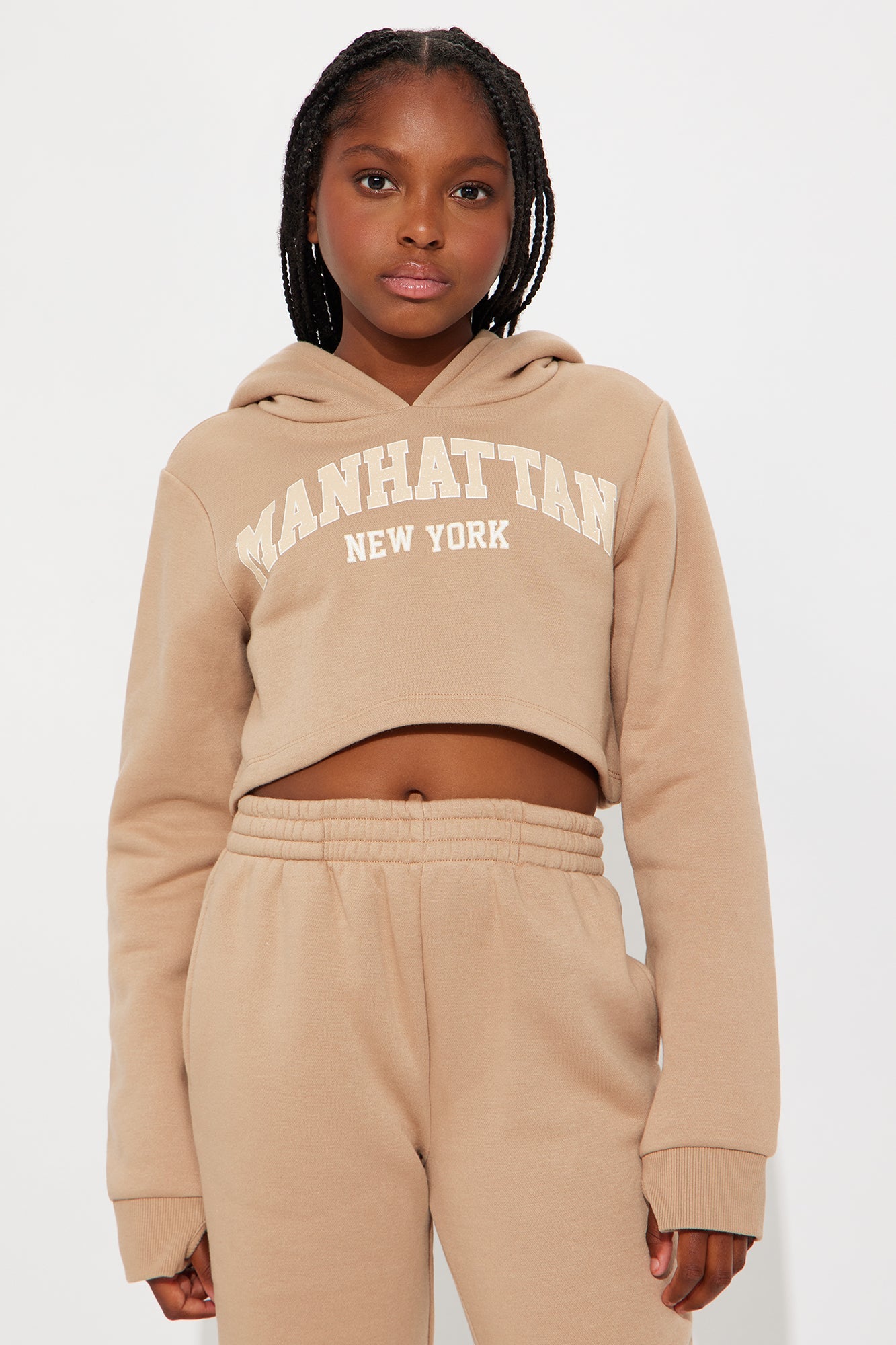 Mini New York Cropped Fleece Jogger Set - Sand