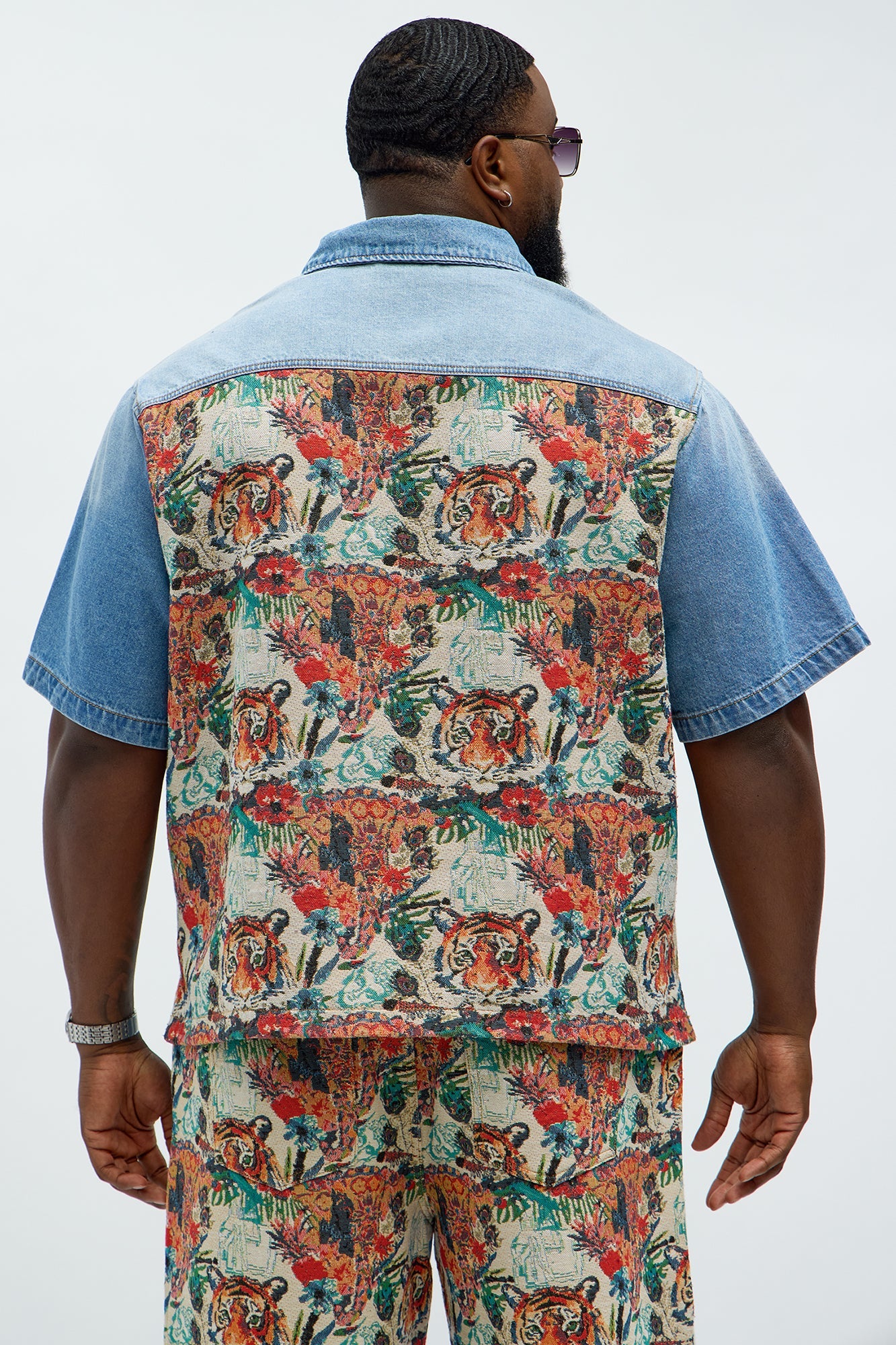 Relaxed Ansel Tapestry Denim Short Sleeve Shirt - Blue/combo