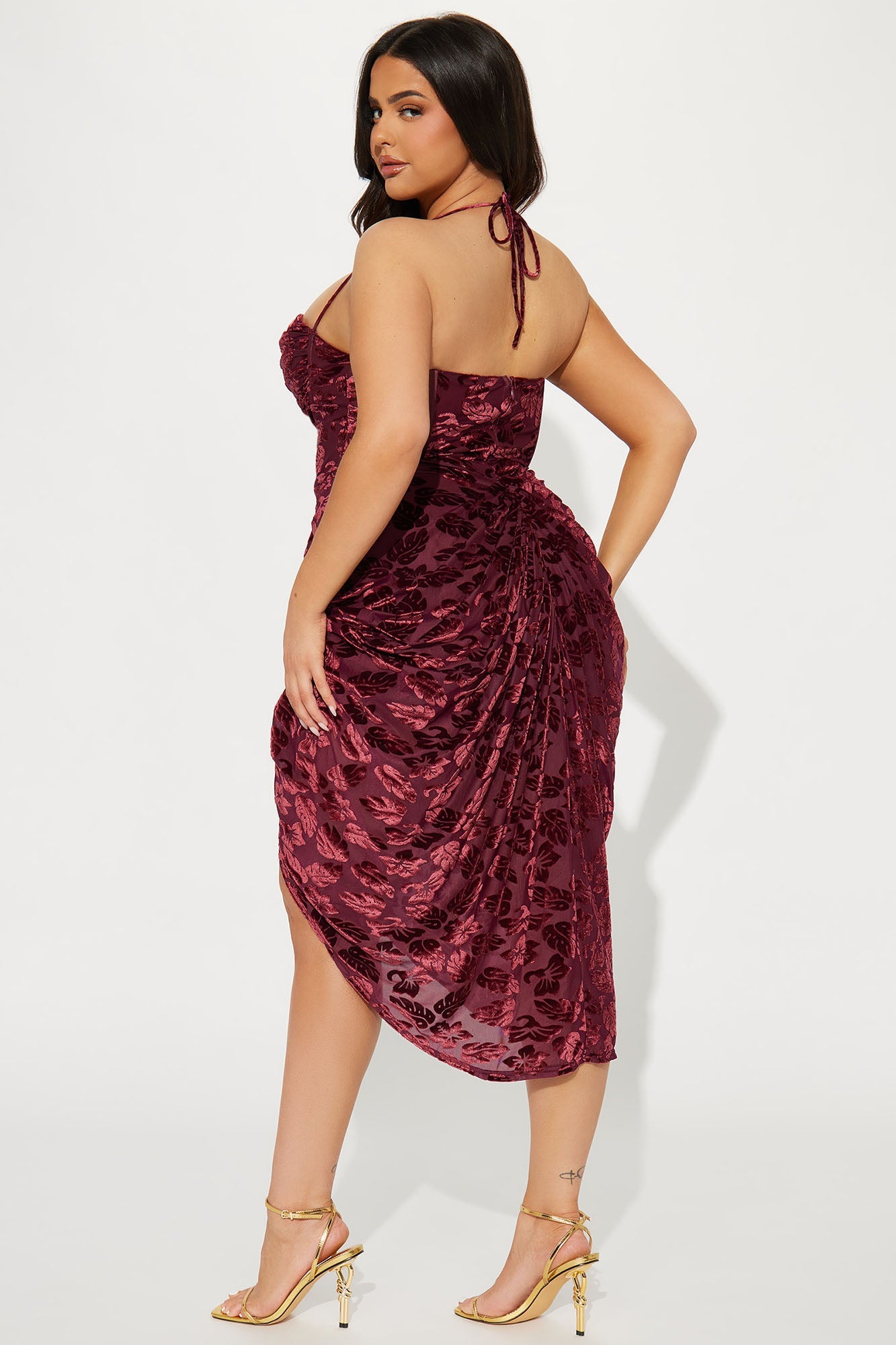 Honolulu Evenings Velvet Midi Dress - Wine