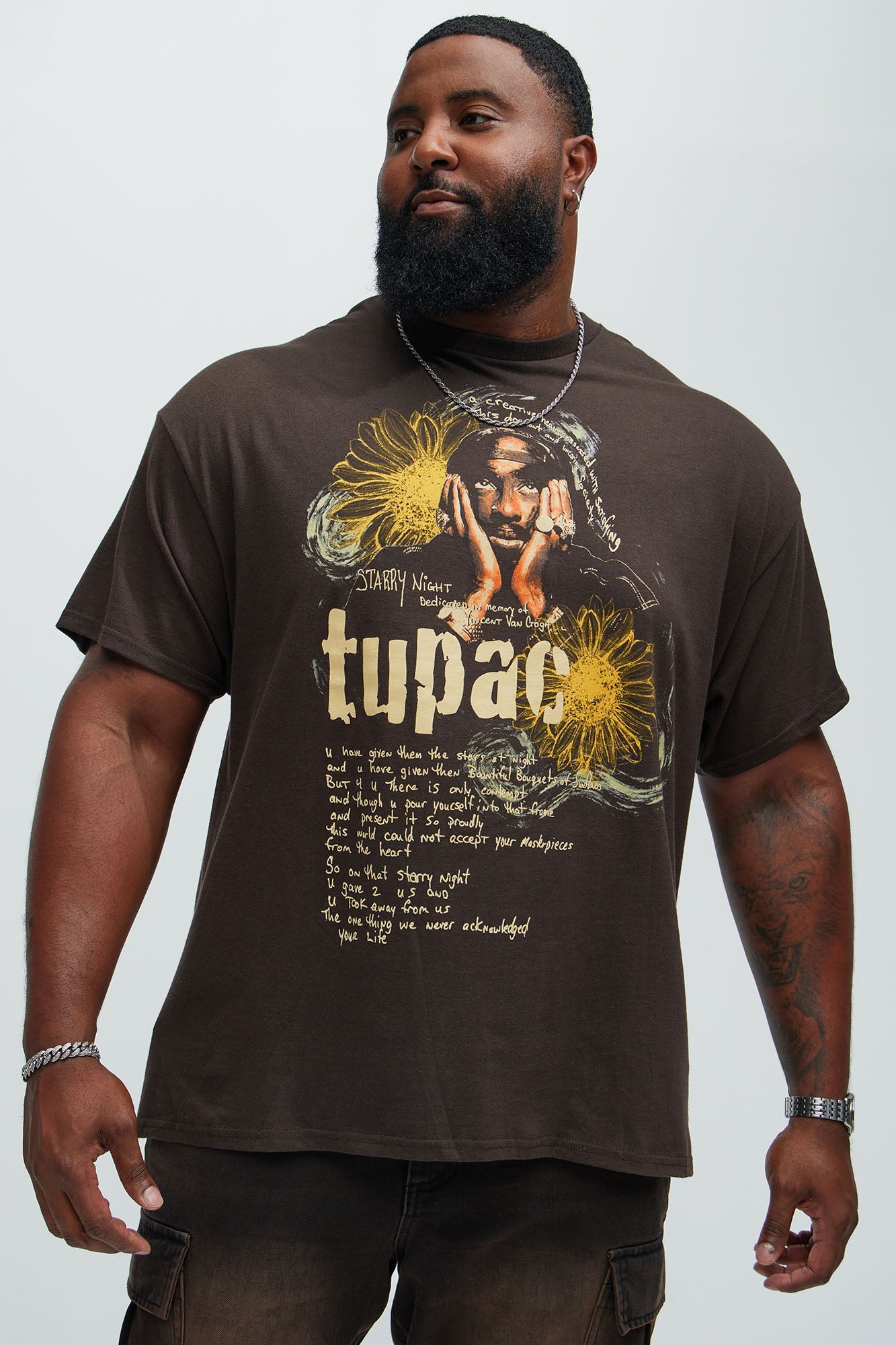 Tupac Starry Night Short Sleeve Tee - Chocolate