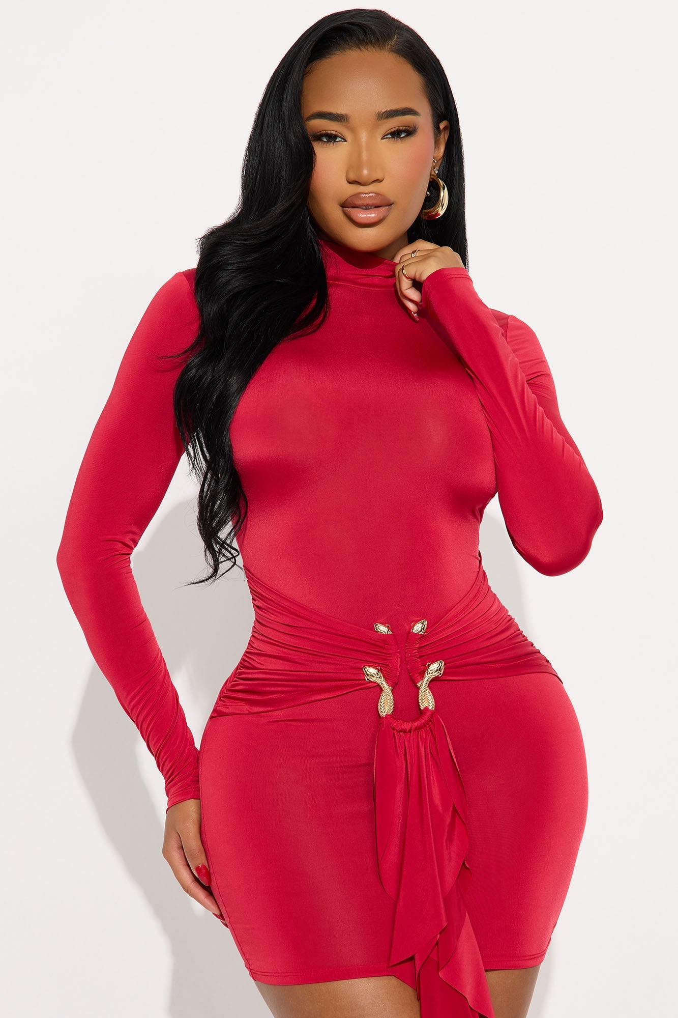 In The Moment Long Sleeve Mini Dress - DarkRed
