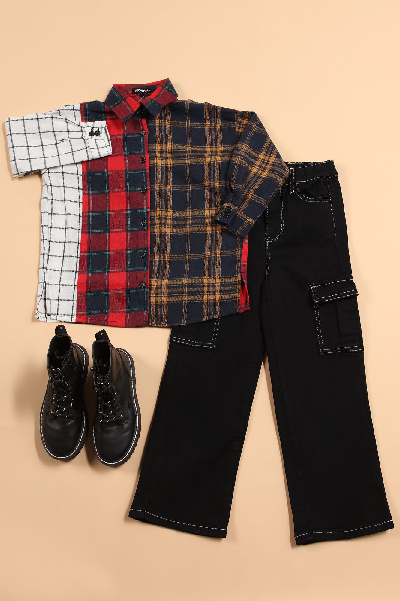 Mini Mixed Emotions Mixed Feelings Flannel Top - Red/combo