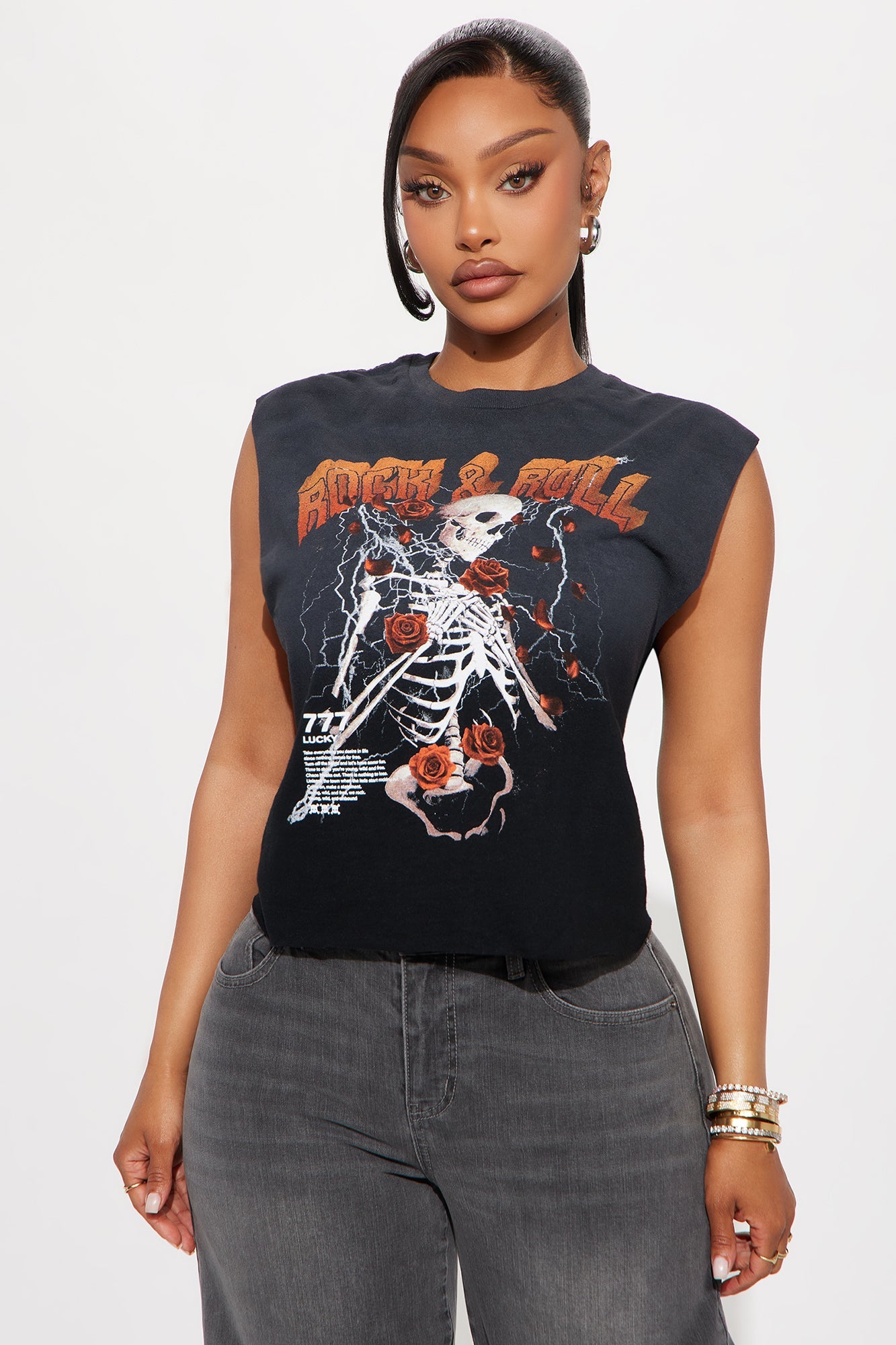 Rock & Roll For Life Washed Muscle Tee - Black Wash