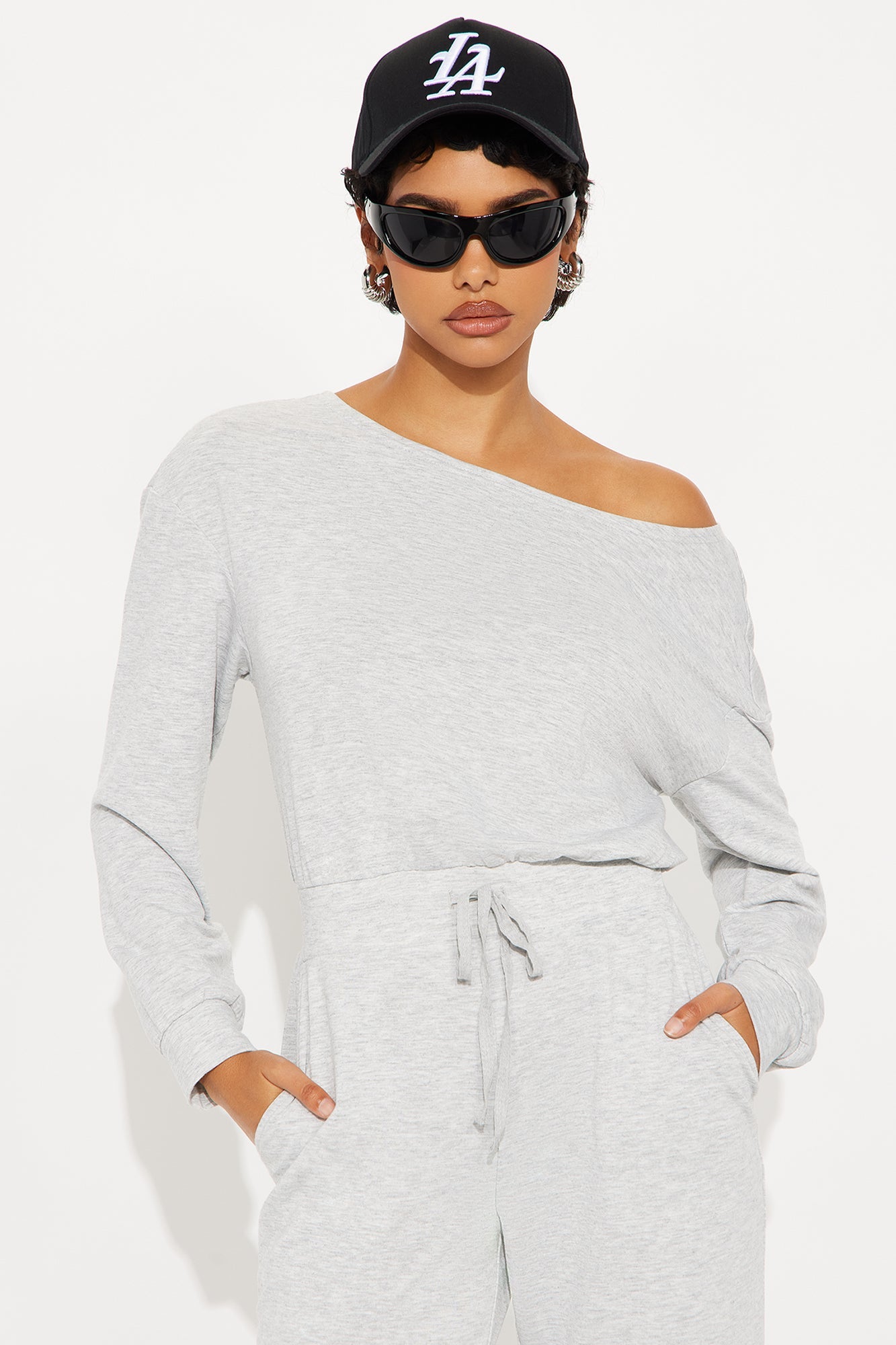 Just Warming Up French Terry Jumpsuit - Heather Grey