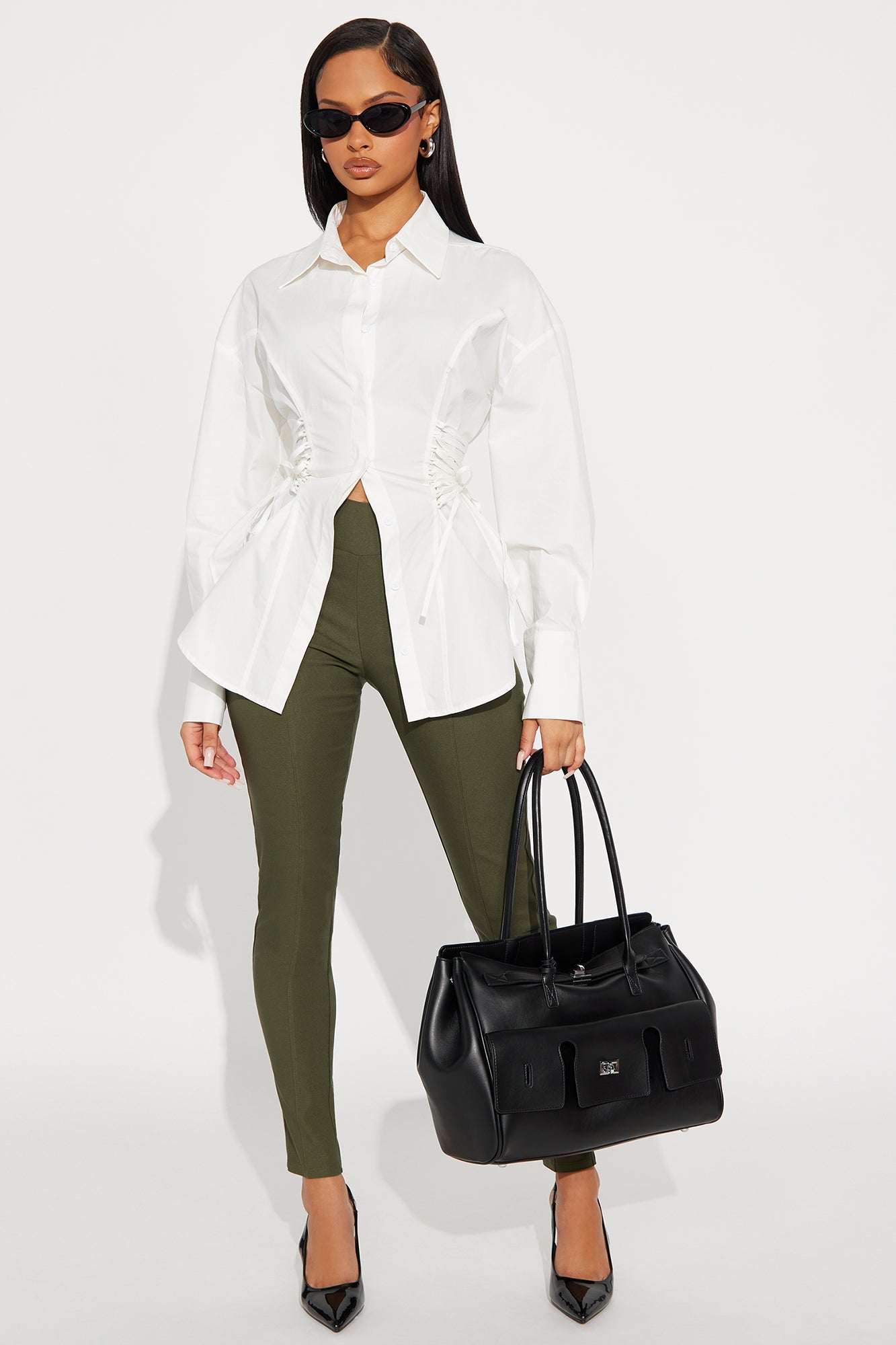 Mariana Lace Up Poplin Shirt - White