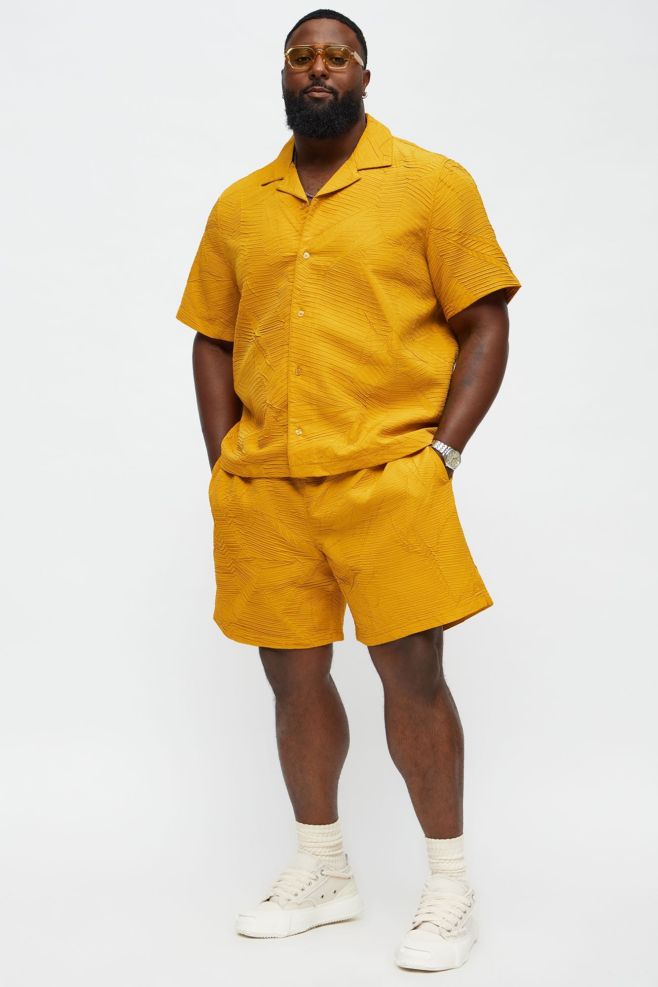 Ponce Textured Relaxed Shorts - Mustard