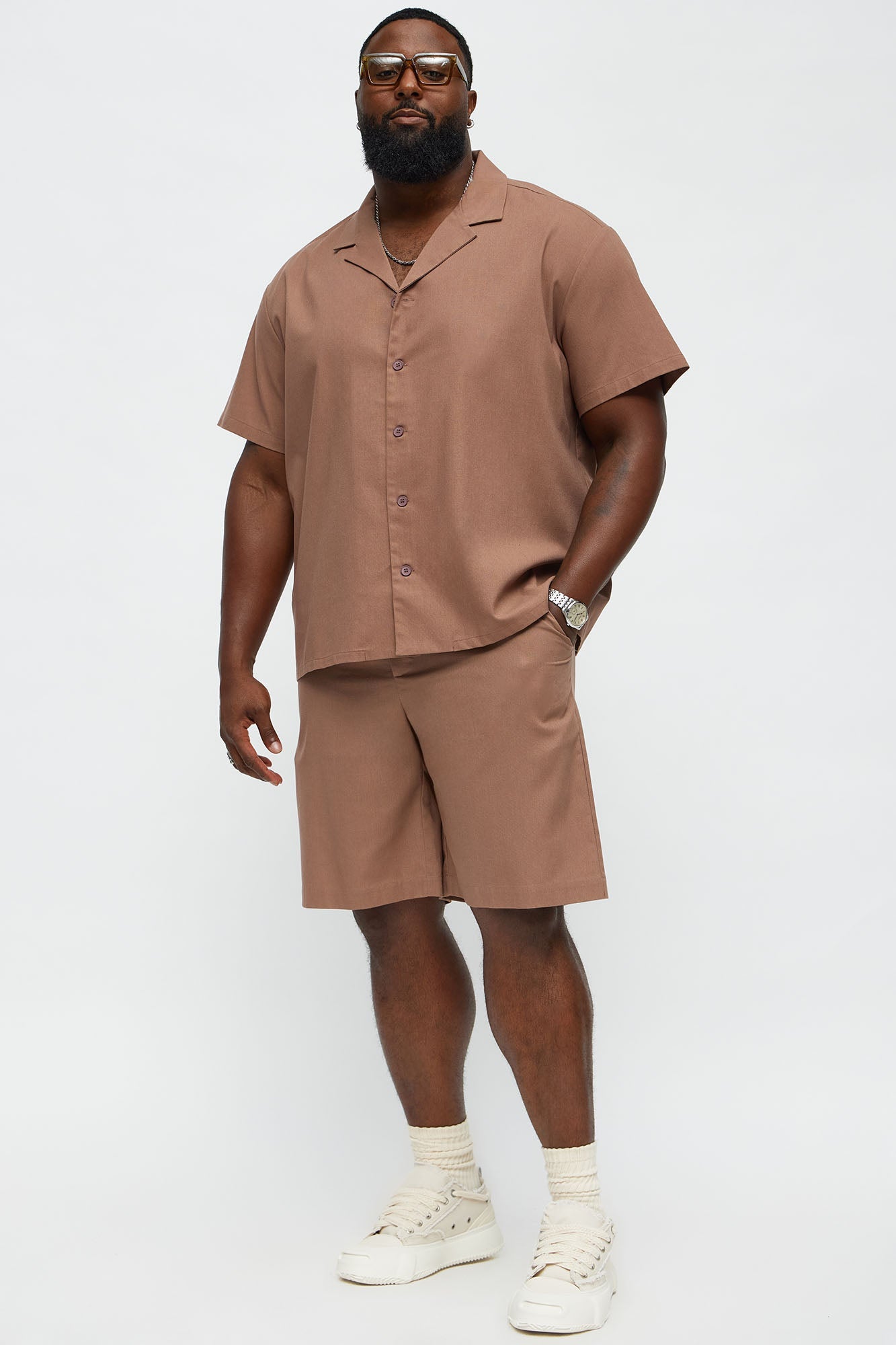 Chai Linen Like Relaxed Shorts - Brown