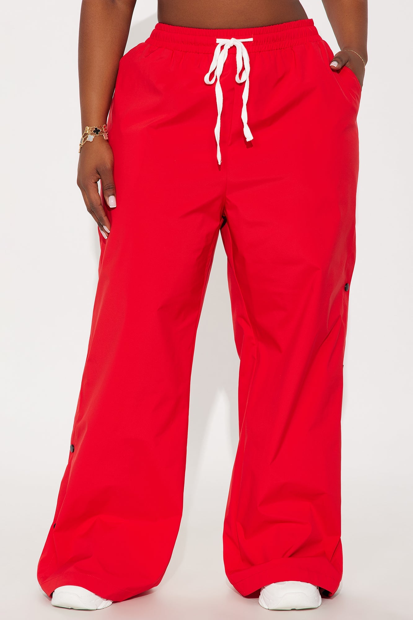 Jennie Snap Button Track Pant - Red/White