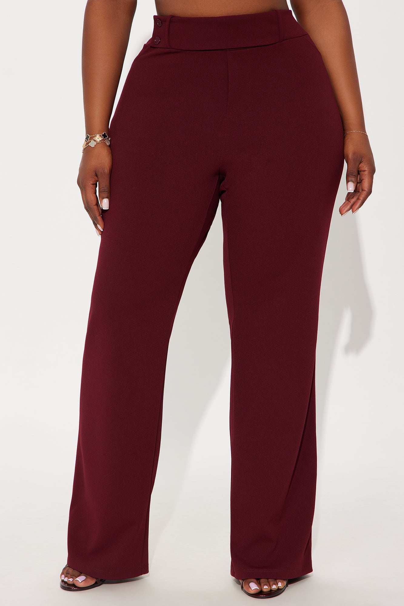 Office Tea Straight Leg Trouser Pant - Burgundy