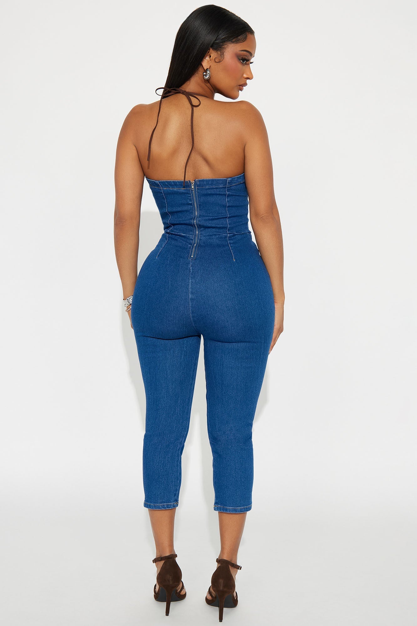 Genevive Denim Halter Jumpsuit - Indigo
