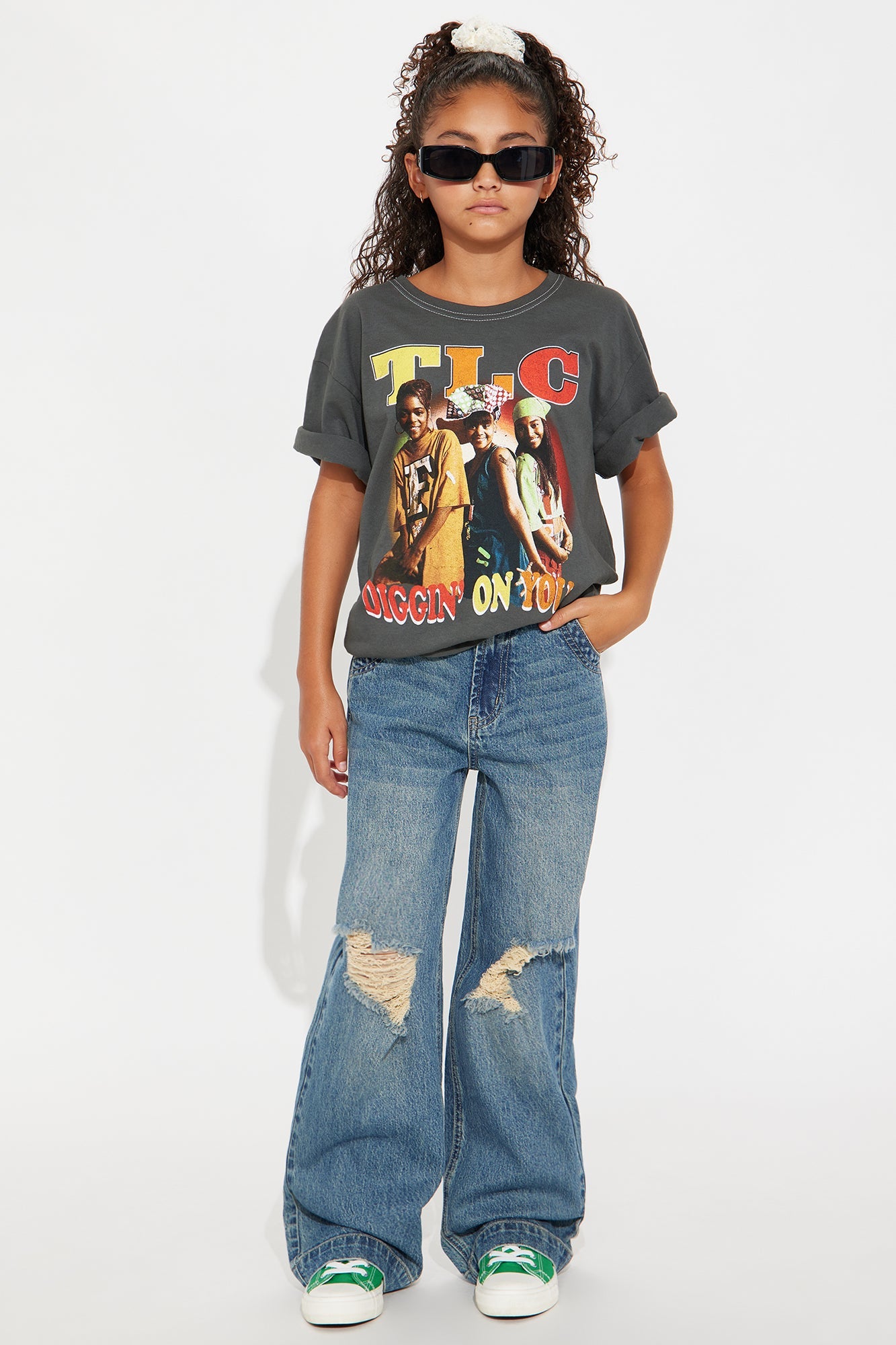 Mini How It Goes Ripped Wide Leg Jeans - Vintage Wash