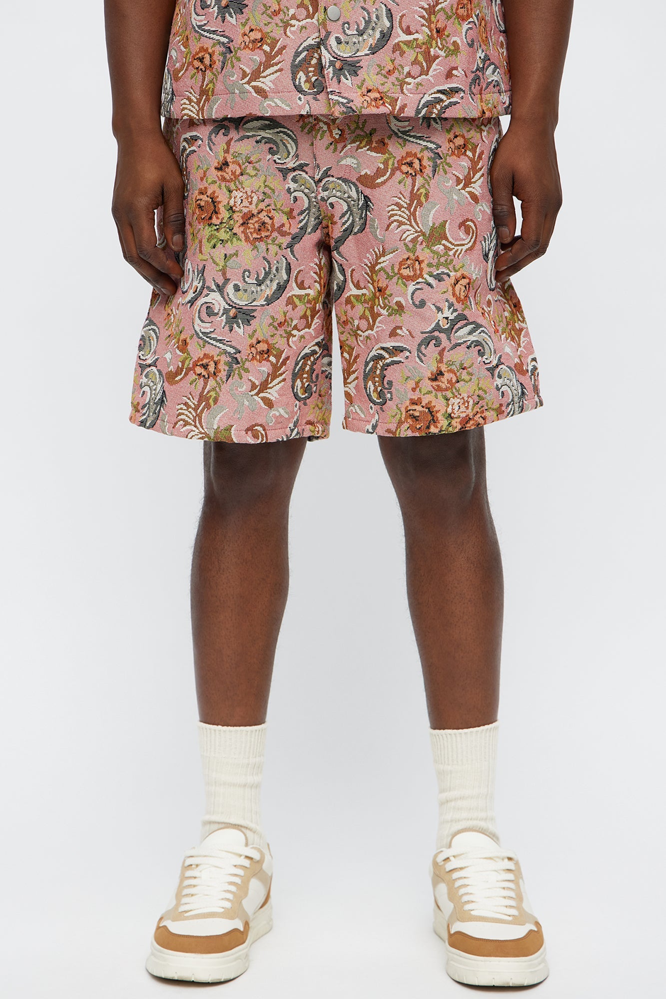 Relaxed Rose Pattern Tapestry Short - Pink/combo