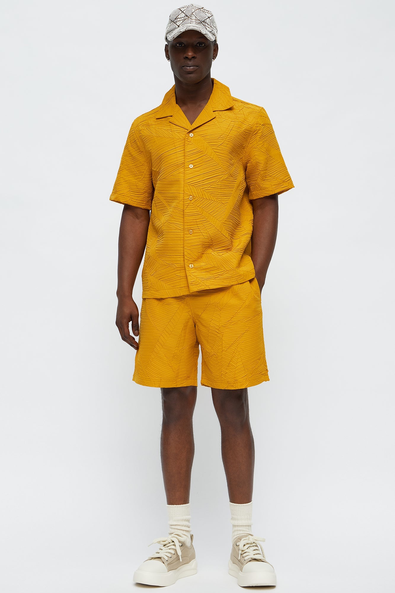Ponce Textured Relaxed Shorts - Mustard