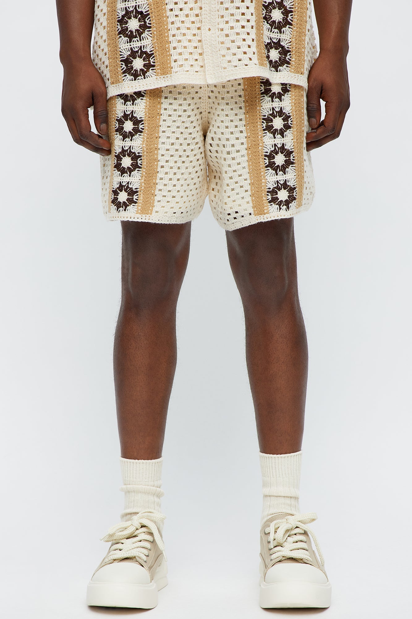 Crochet Panel Short - Cream/combo