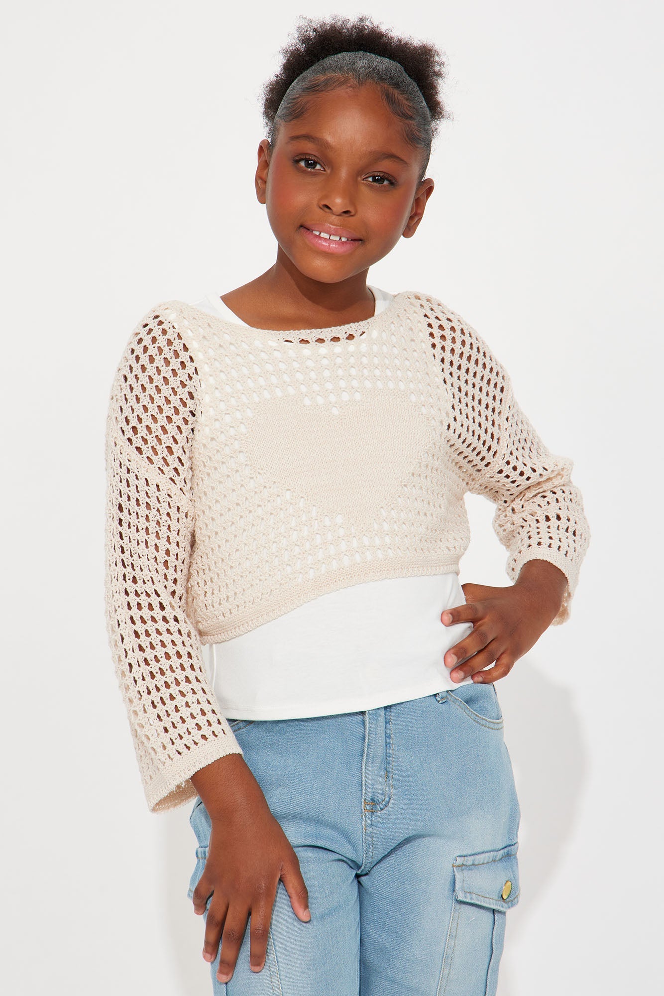 Mini I Cross My Heart Crochet Top - Tan