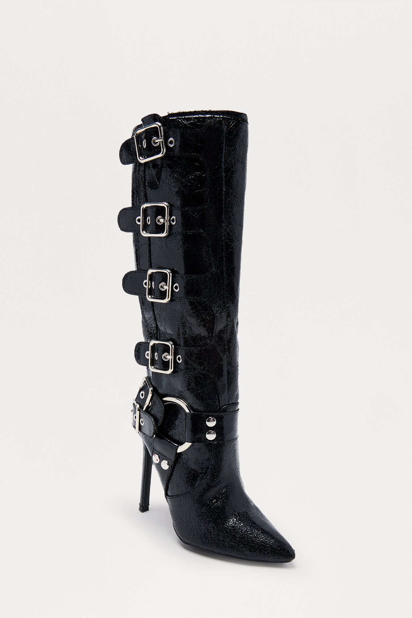 Rav Buckle Stiletto Boots - Black