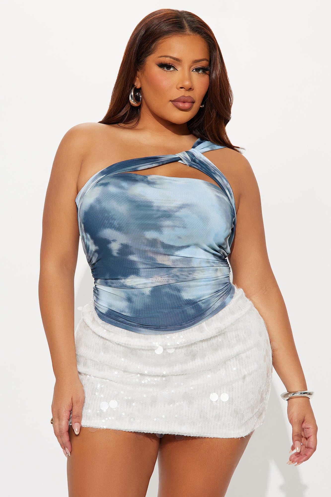 High Tide One Shoulder Mesh Top - Blue/combo