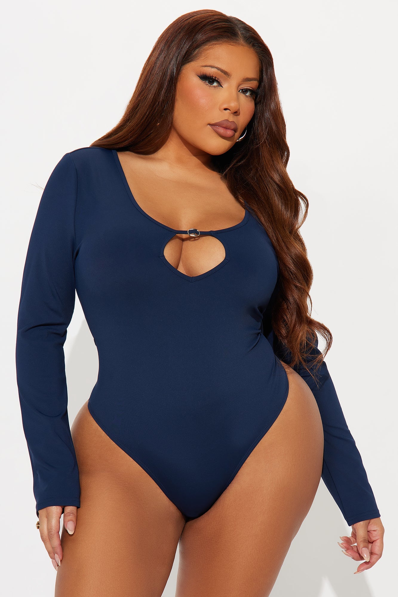 Crossed Paths Long Sleeve Bodysuit - Navy