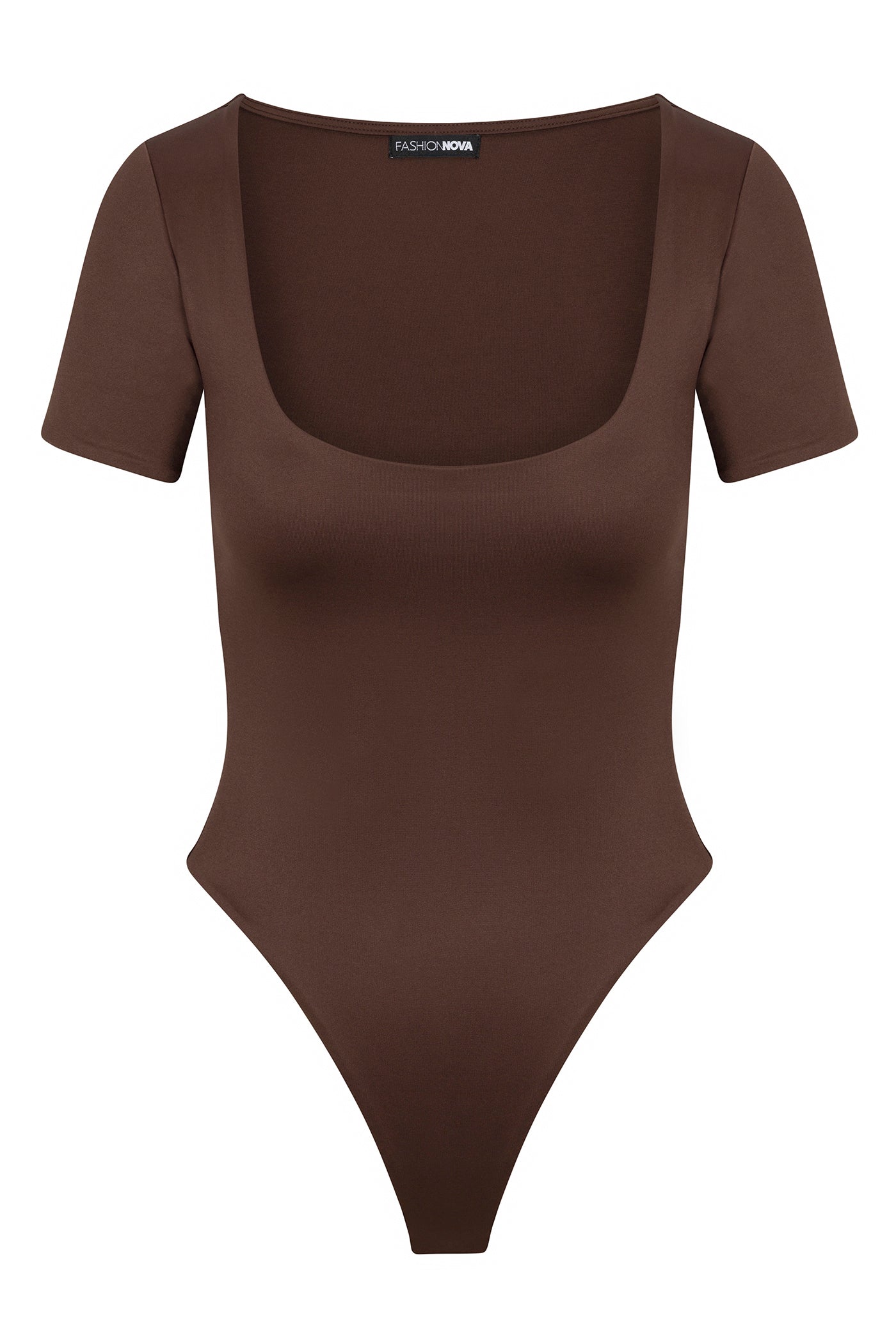 Contour Double Lined Short Sleeve Scoop Neck Bodysuit - Chocolate