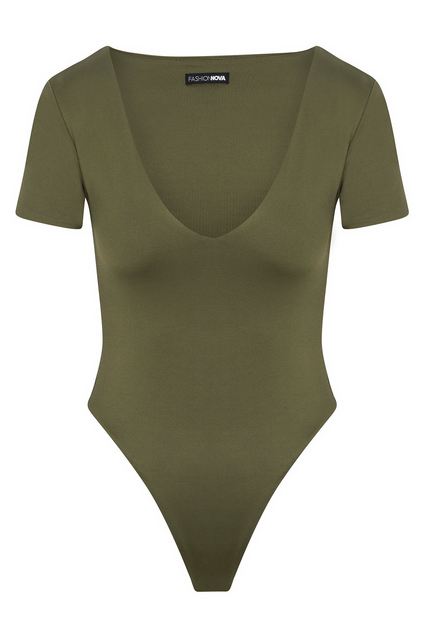 Contour Double Lined Short Sleeve High Cut Bodysuit - Military Green
