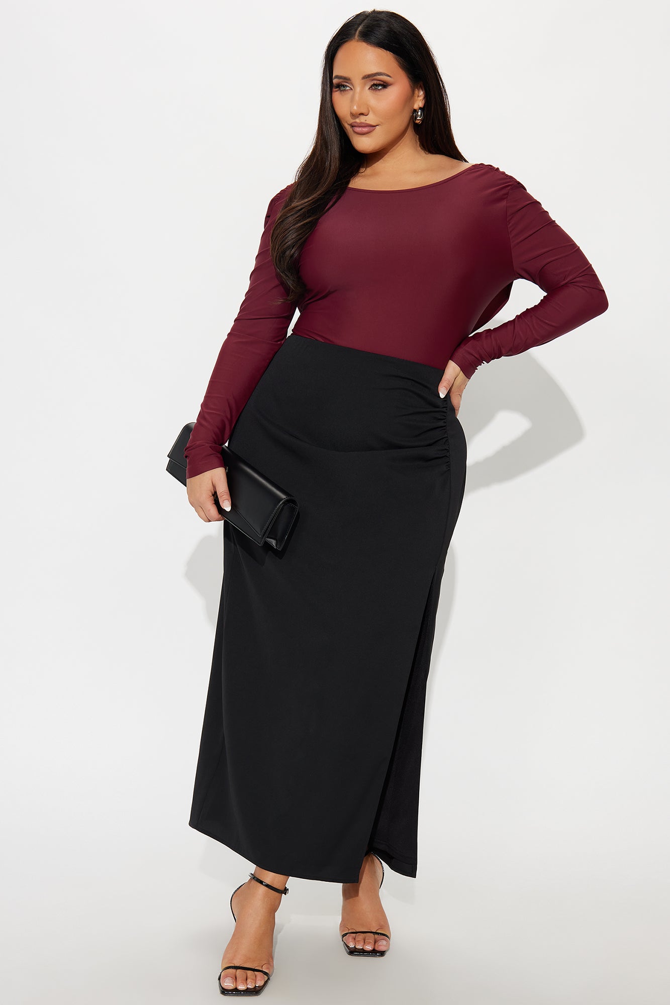 Sabrina Long Sleeve Open Bodysuit - Burgundy