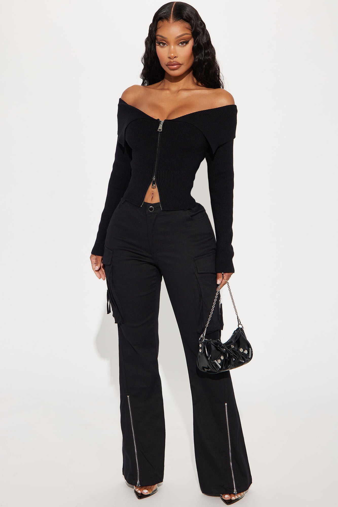 Say My Name Off Shoulder Sweater - Black