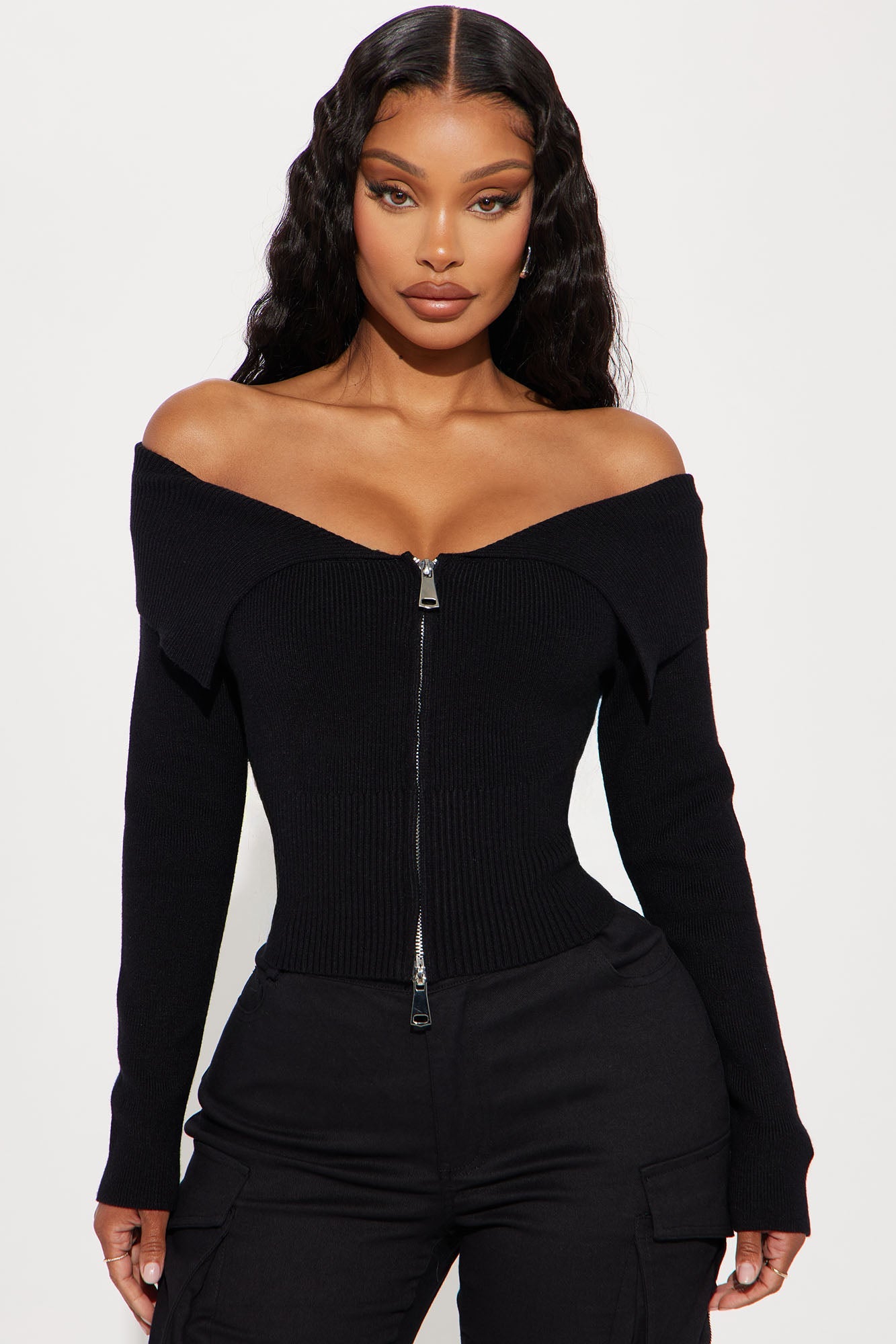 Say My Name Off Shoulder Sweater - Black