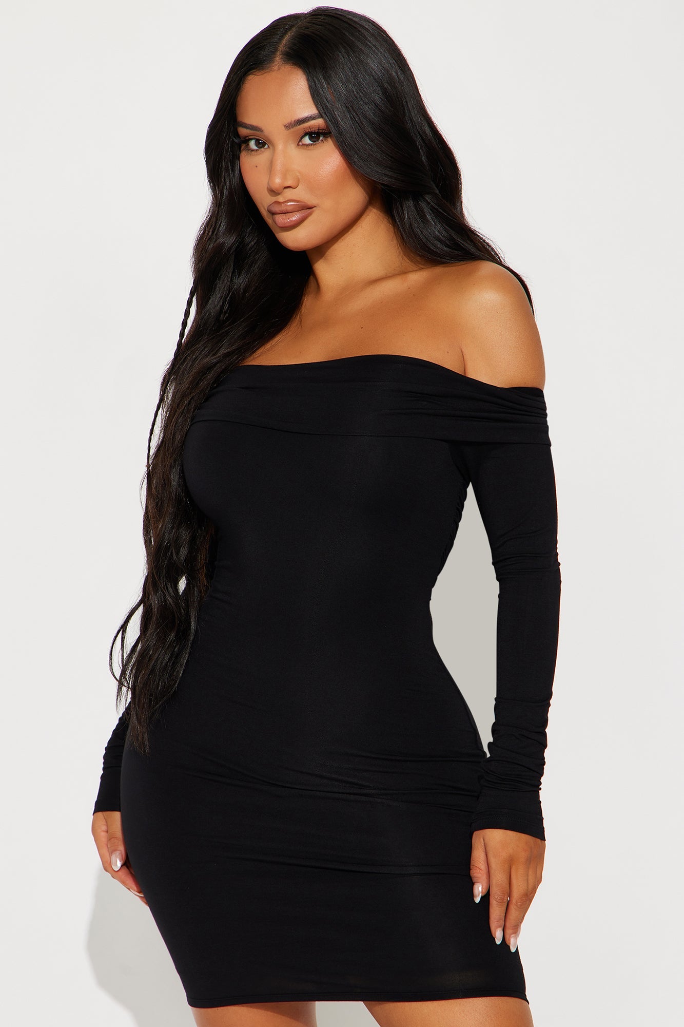 Look My Way Off Shoulder Mini Dress - Black