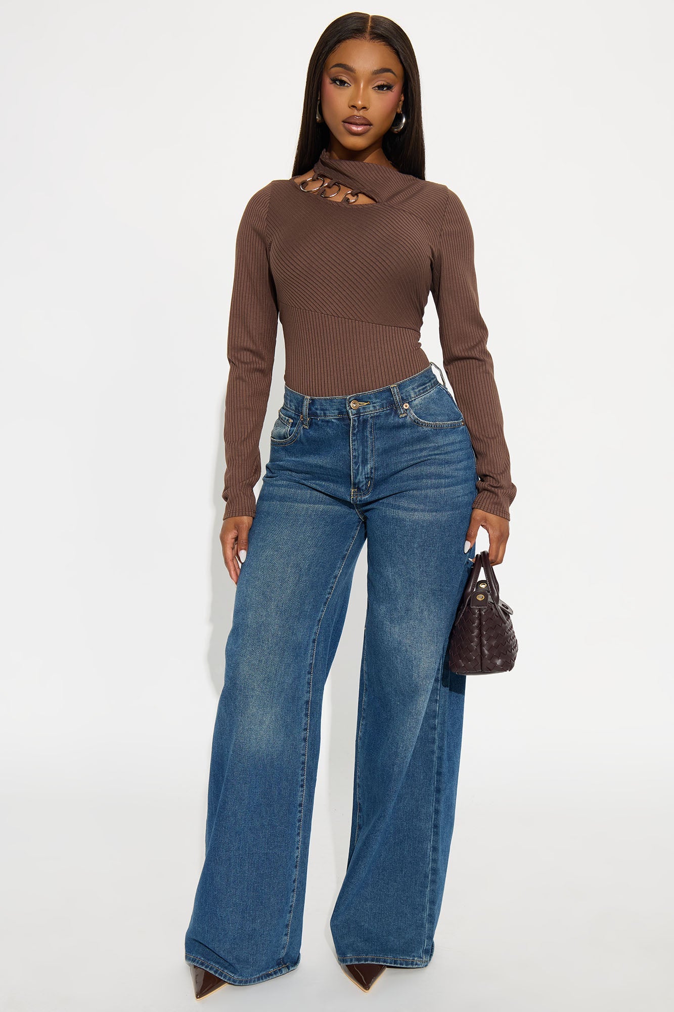 Chelsea Cut Out Ribbed Bodysuit - Brown