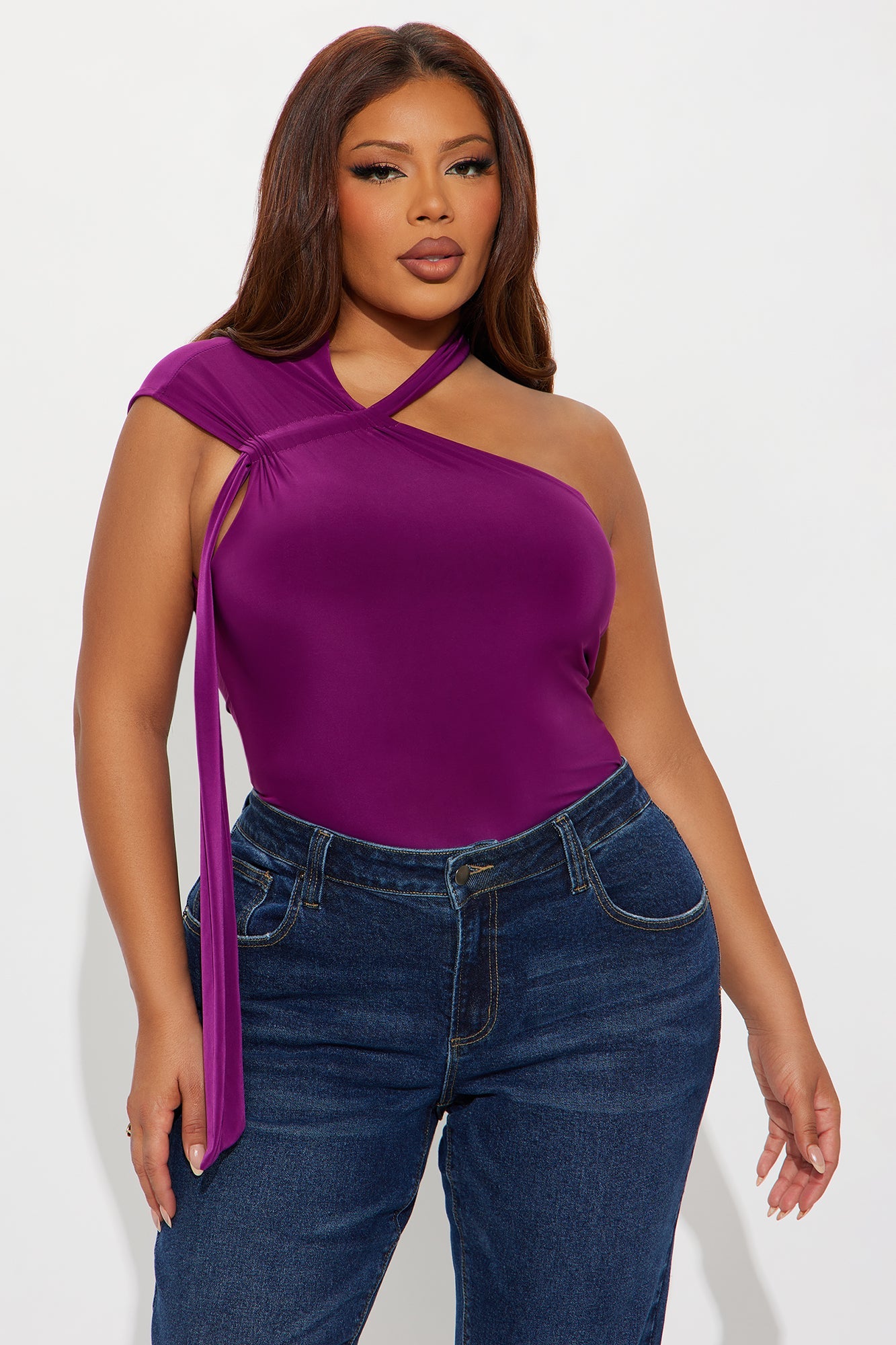 Belladonna Ruched High Neck Bodysuit - Plum