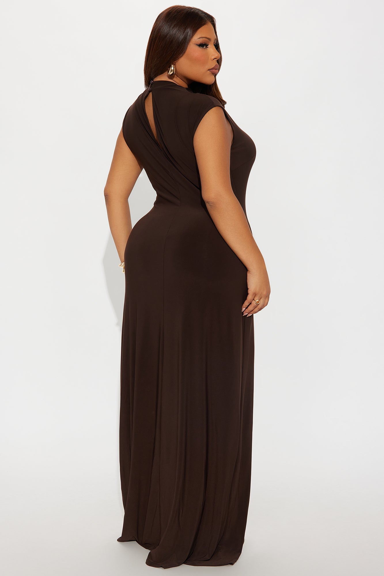 Kaylah Mock Neck Cap Sleeve Maxi Dress - Chocolate