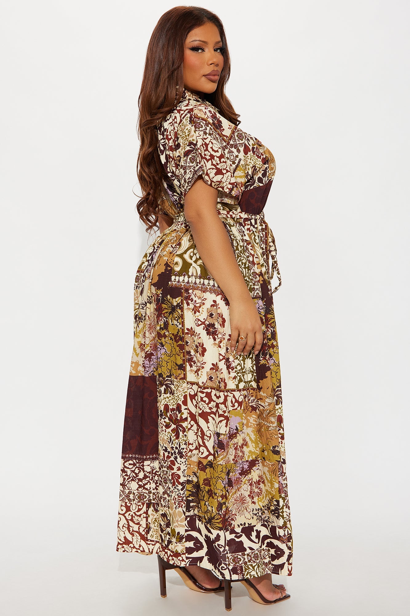 Kaylie Linen Maxi Shirt Dress - Burgundy/combo
