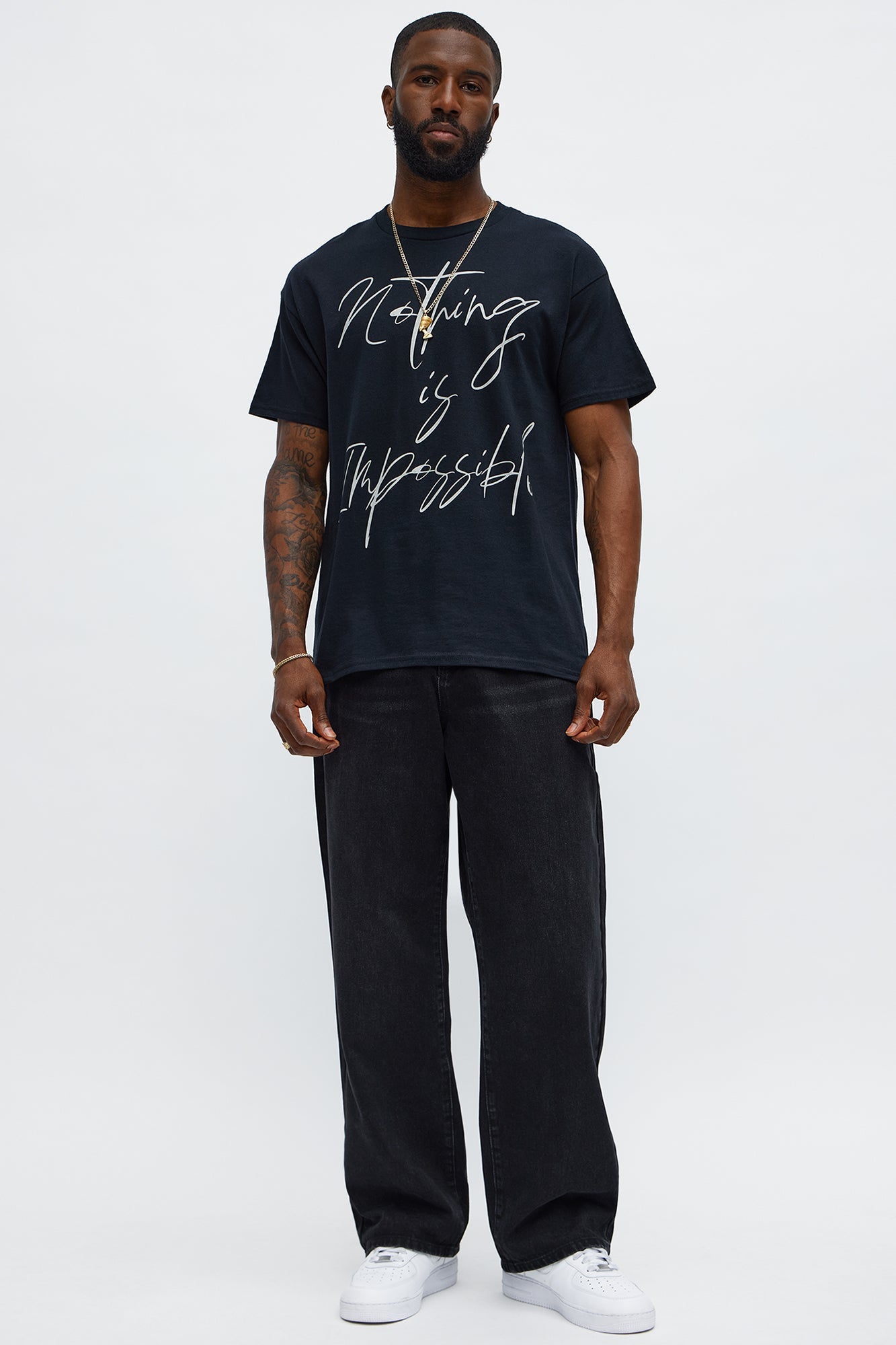 Nothing Is Impossible Oversized Short Sleeve Tee - Black