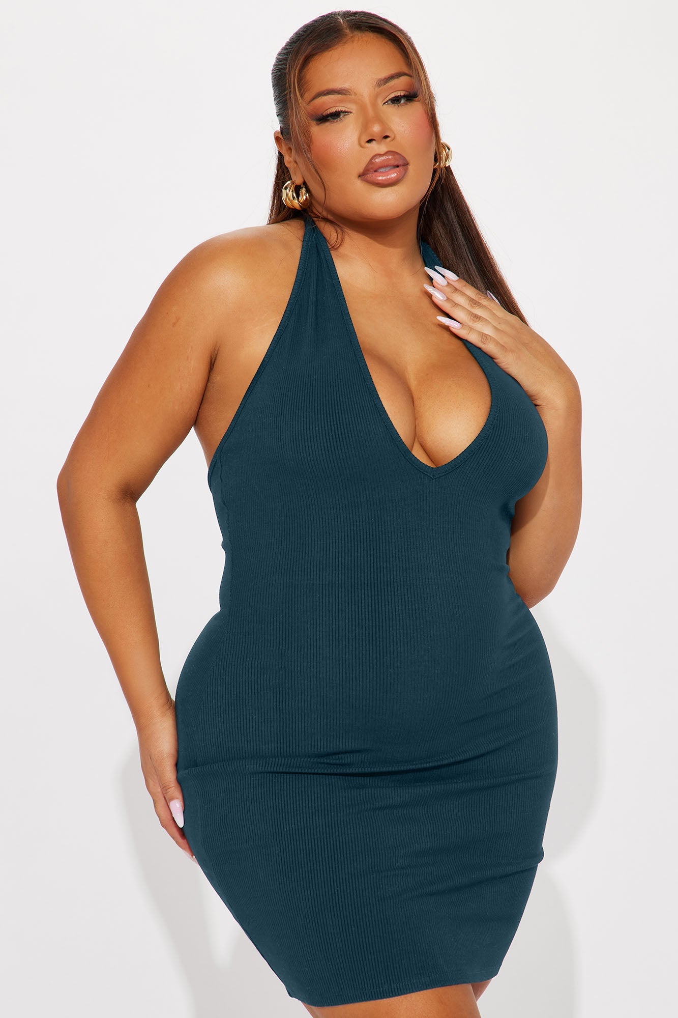 Celeste Snatched Halter Mini Dress - Teal