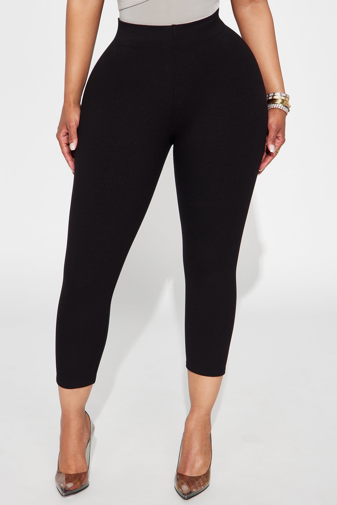 Tory Rib Heavy Contoured High Waisted Capri Legging - Black